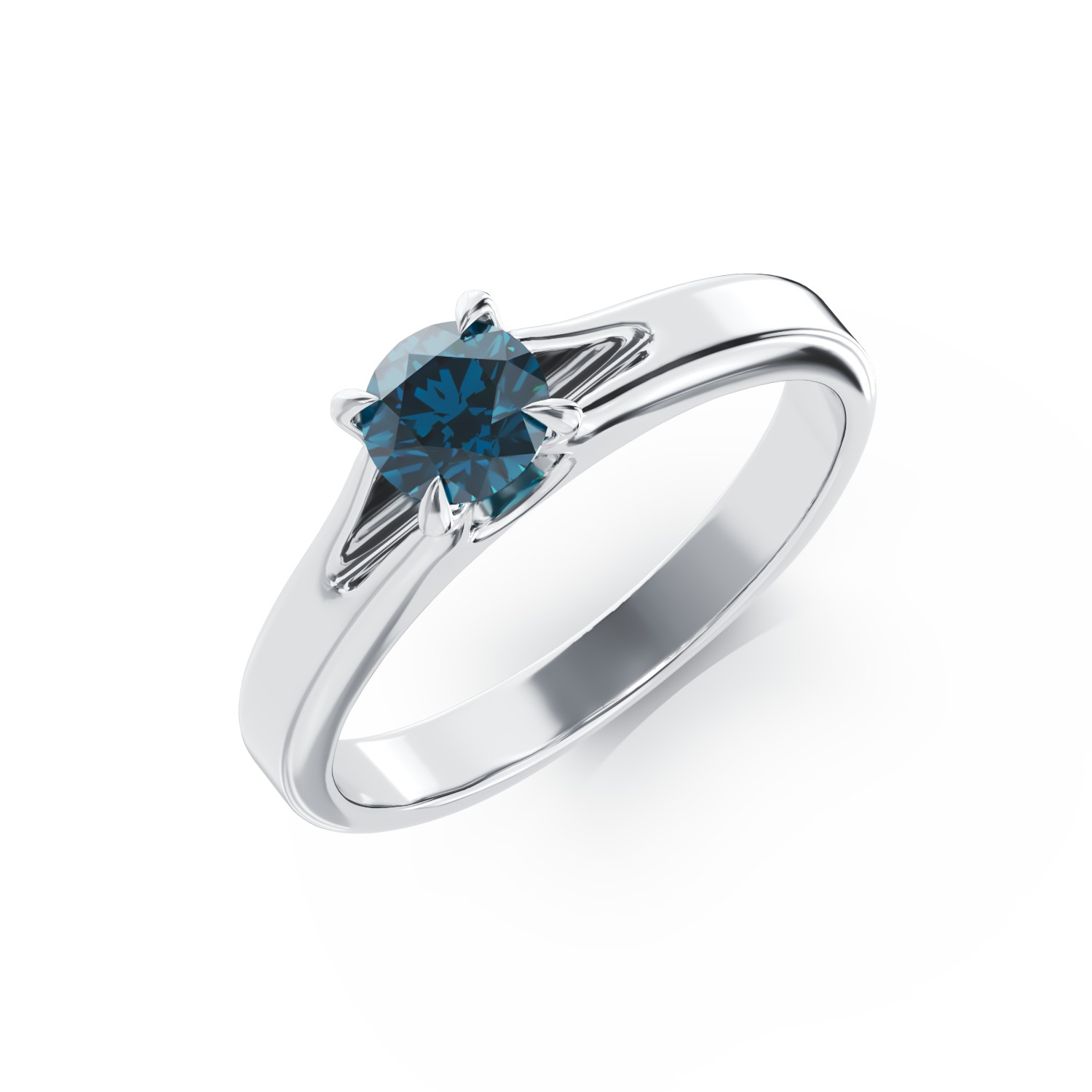 Inel de logodna din aur alb de 18K cu un diamant solitaire albastru de 0.44ct