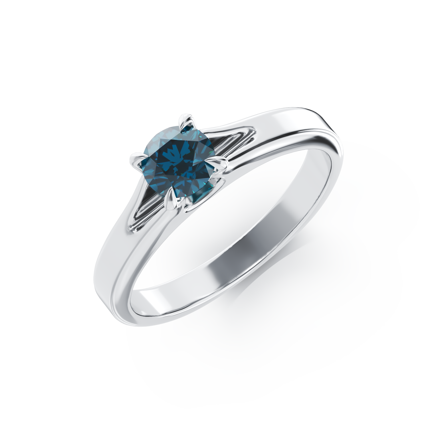 Poze Inel de logodna din aur alb de 18K cu un diamant solitaire albastru de 0.44ct