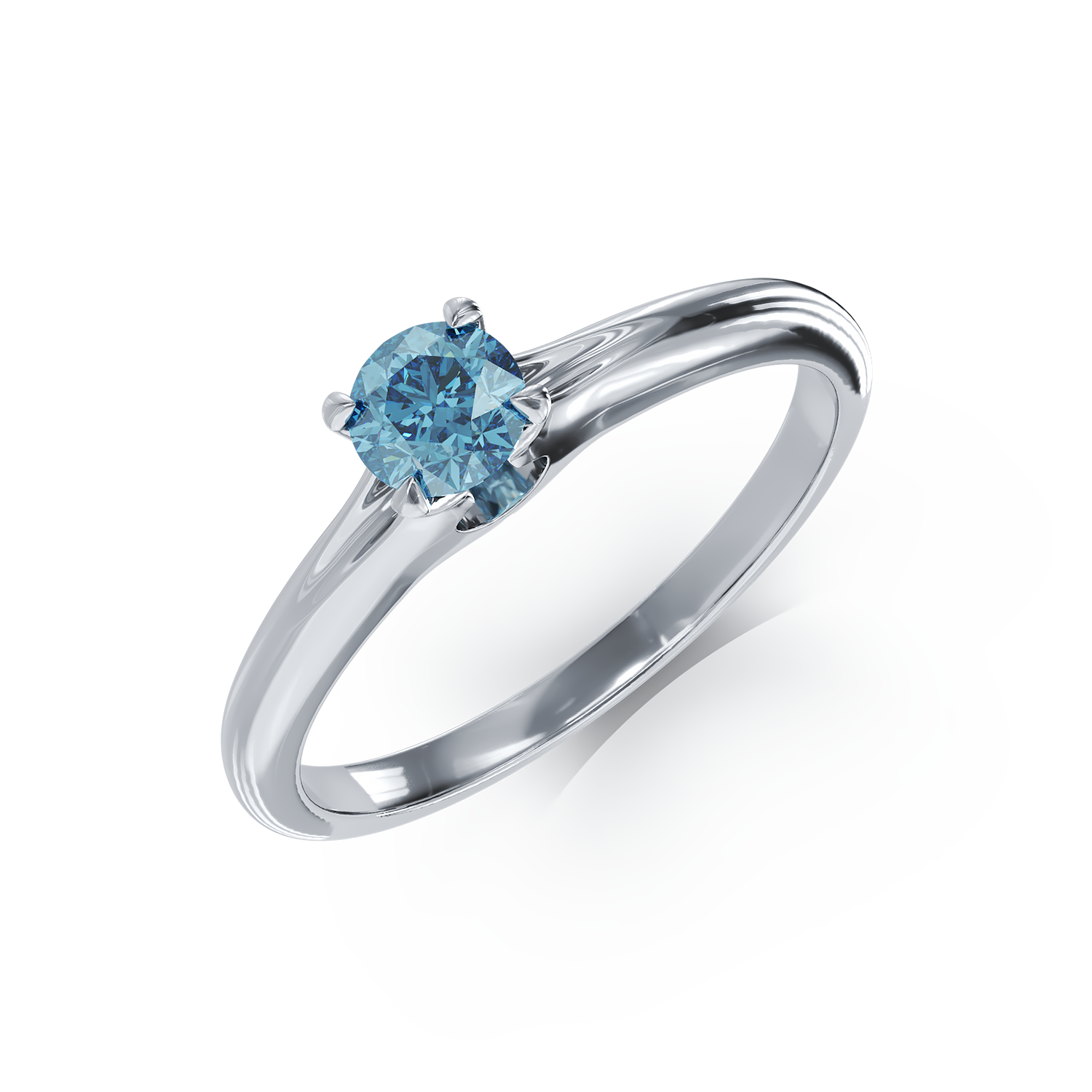 Poze Inel de logodna din aur alb de 18K cu un diamant solitaire albastru de 0.22ct