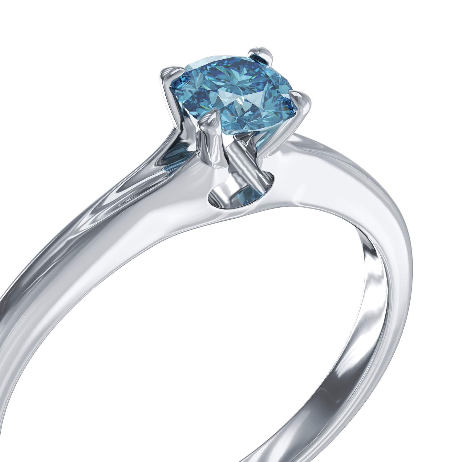 Poze Inel de logodna din aur alb de 18K cu un diamant solitaire albastru de 0.22ct
