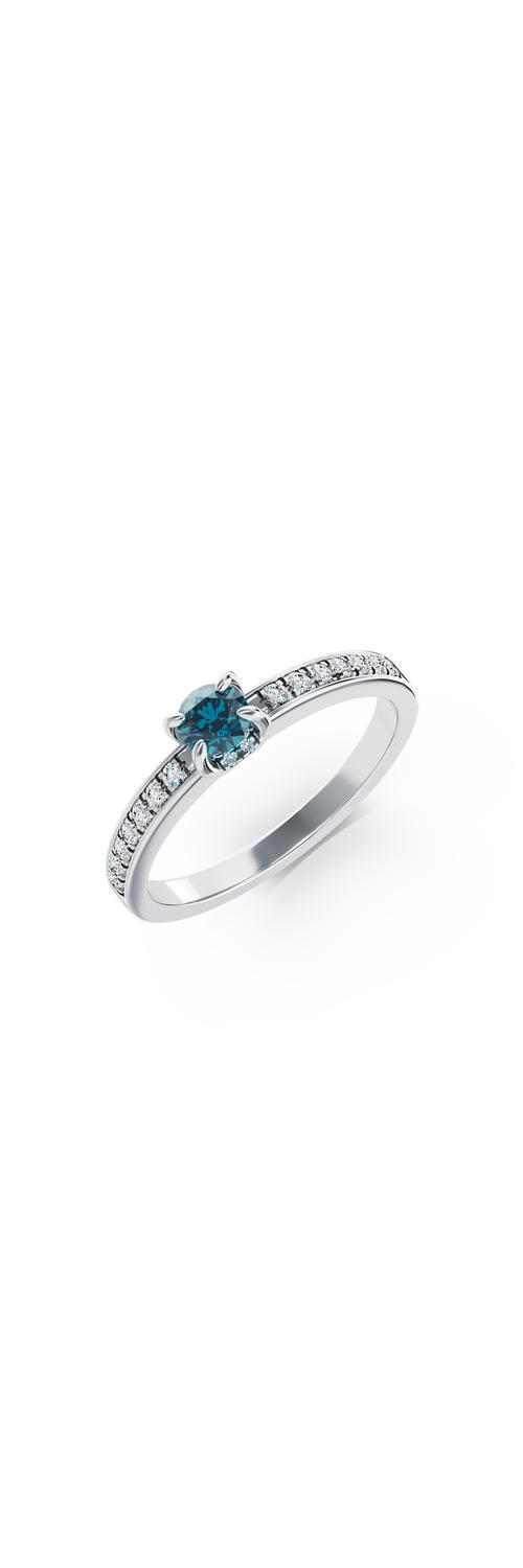 Eljegyzési gyűrű 18K-os fehér aranyból 0,22ct kék gyémánttal és 0,13ct gyémánttal