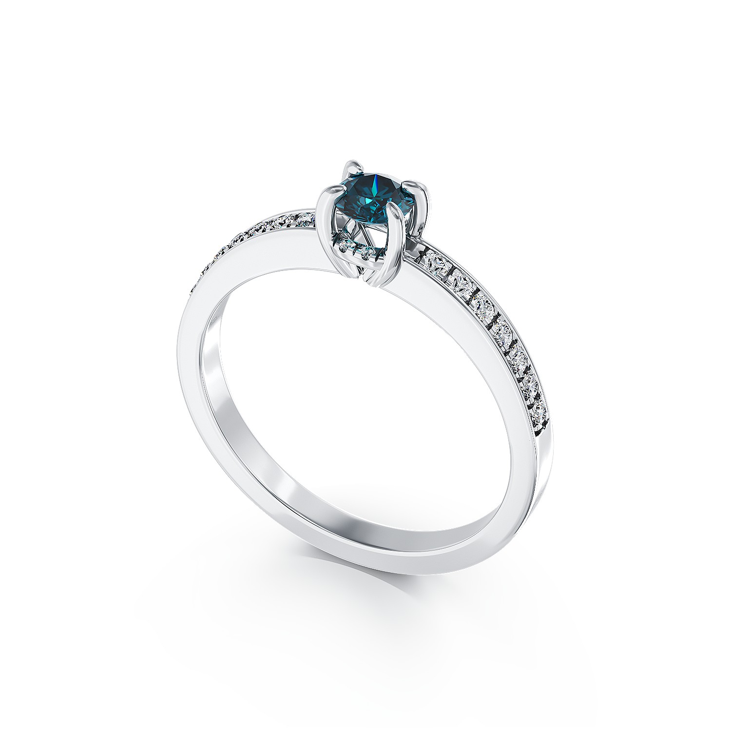 18k fehér arany eljegyzési gyűrű, kék gyémánt 0,22ct és gyémánt 0,13cc