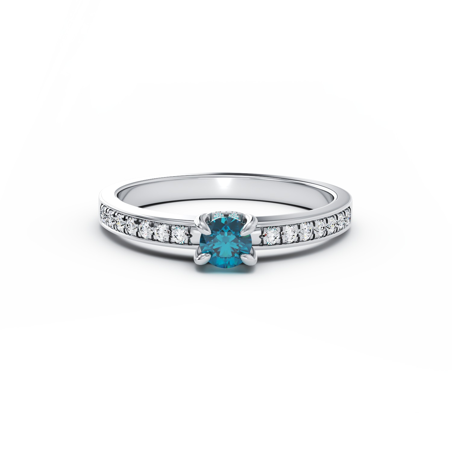 Годежен пръстен от 18K бяло злато с 0.22ct син диамант и 0.13ct диаманти