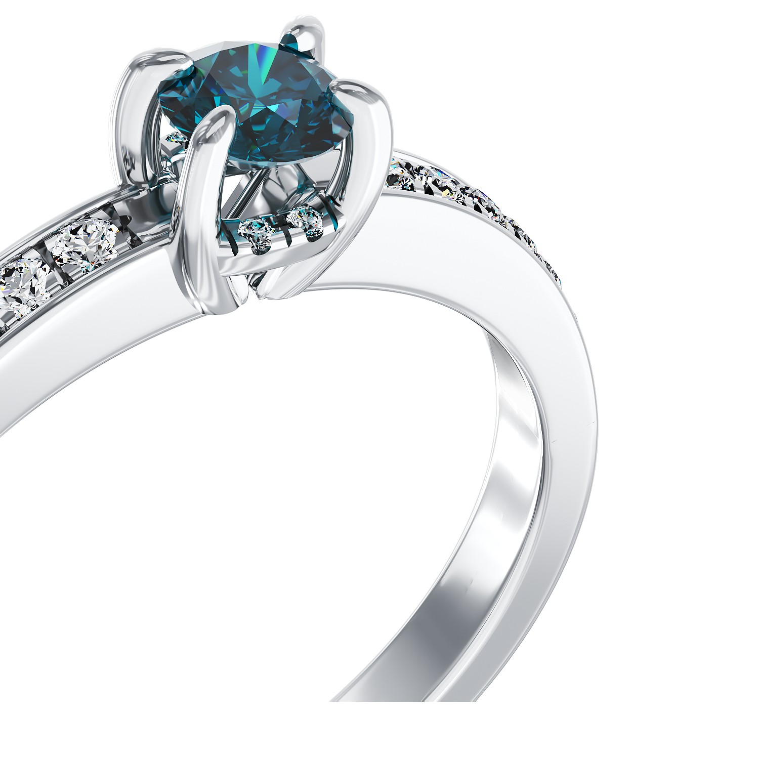 Годежен пръстен от 18K бяло злато с 0.22ct син диамант и 0.13ct диаманти