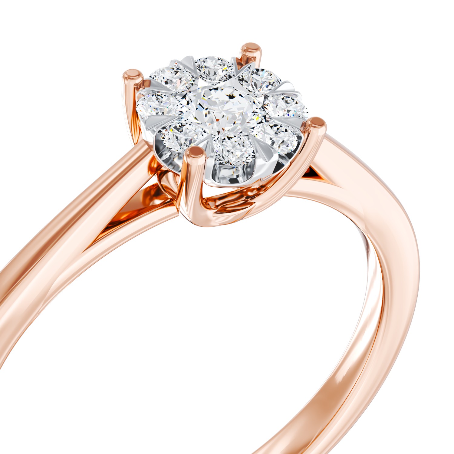 Eljegyzési gyűrű 18K-os rózsaszín aranyból 9 darab 0.15ct gyémánttal