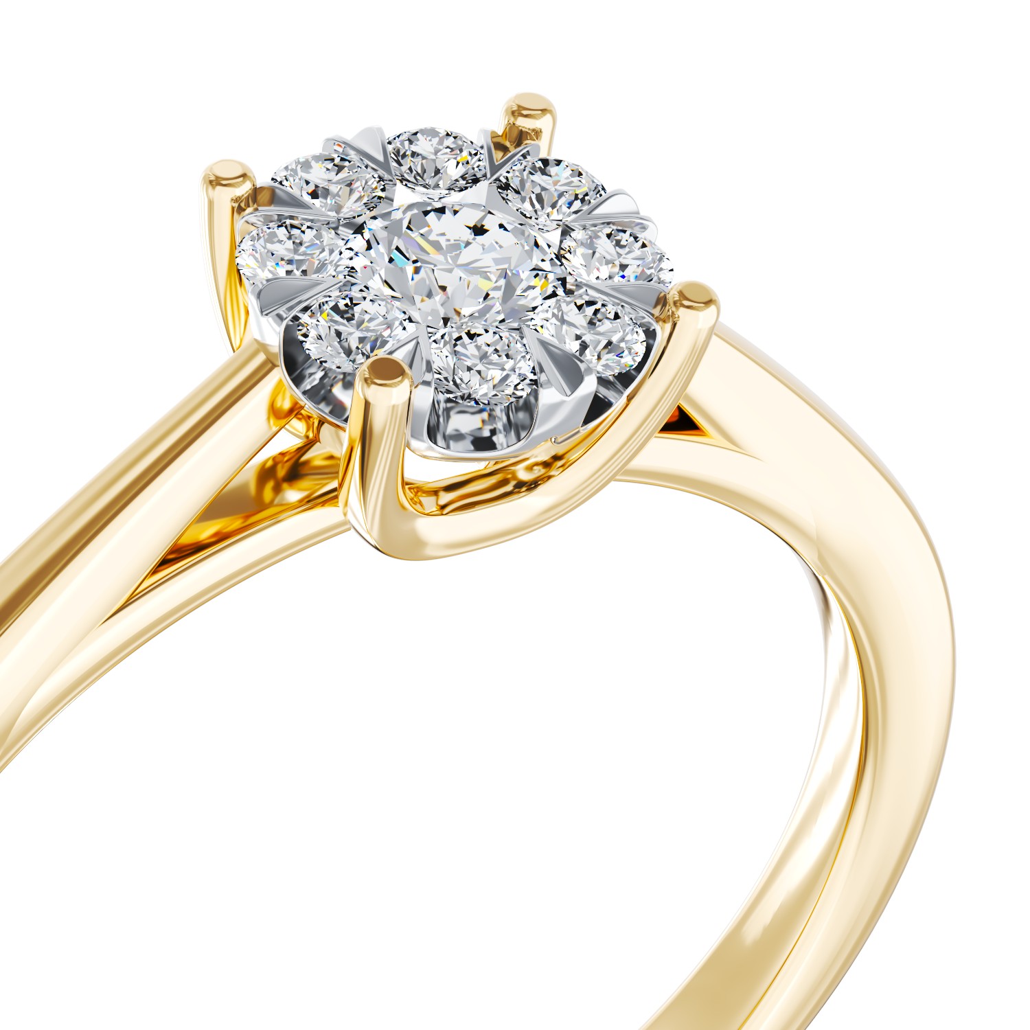 Eljegyzési gyűrű 18K-os sárga aranyból 9 darab 0,25ct gyémánttal