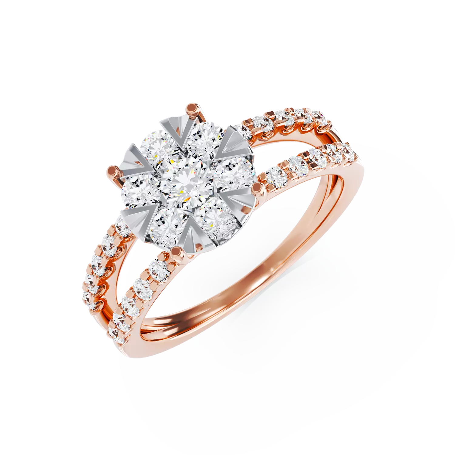 Годежен пръстен от 18K розово злато с 1ct диаманти