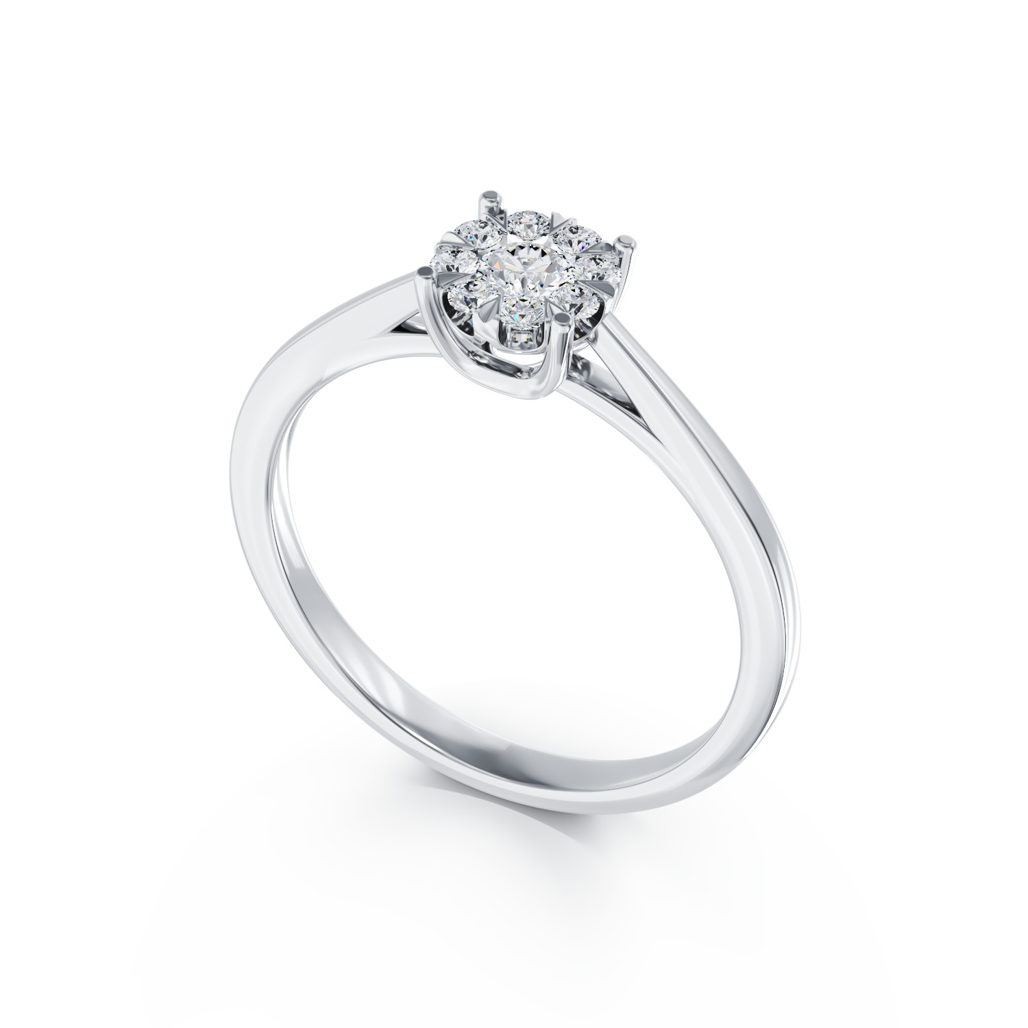 18K бял златен годежен пръстен с диаманти от 0.15ct