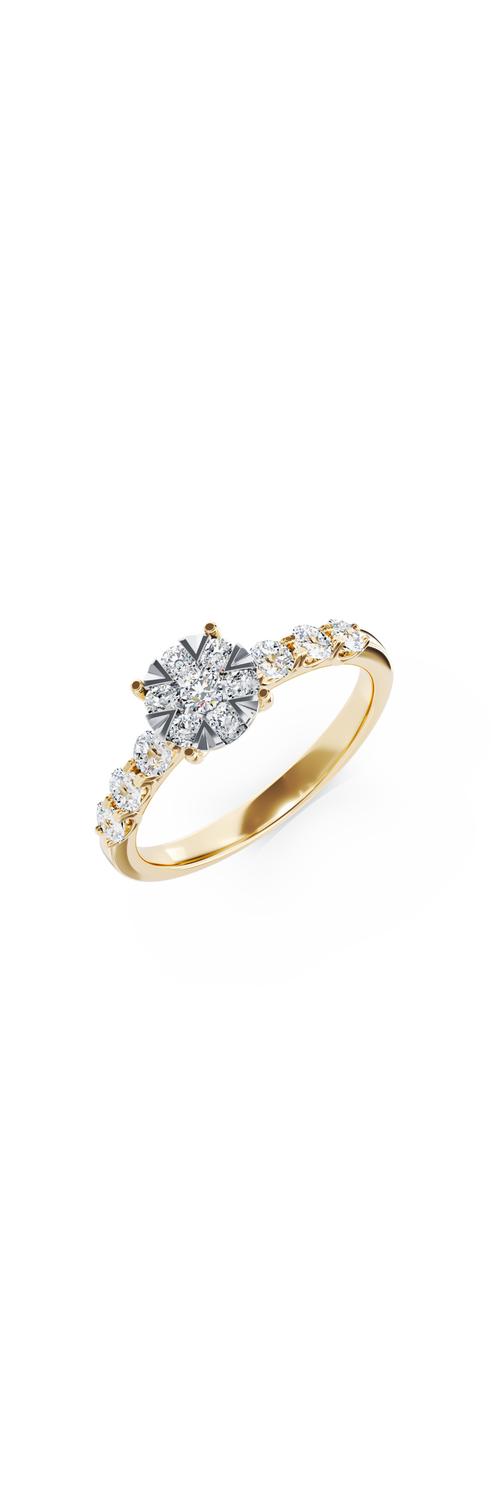 18K жълт златен годежен пръстен с диаманти от 0.84ct