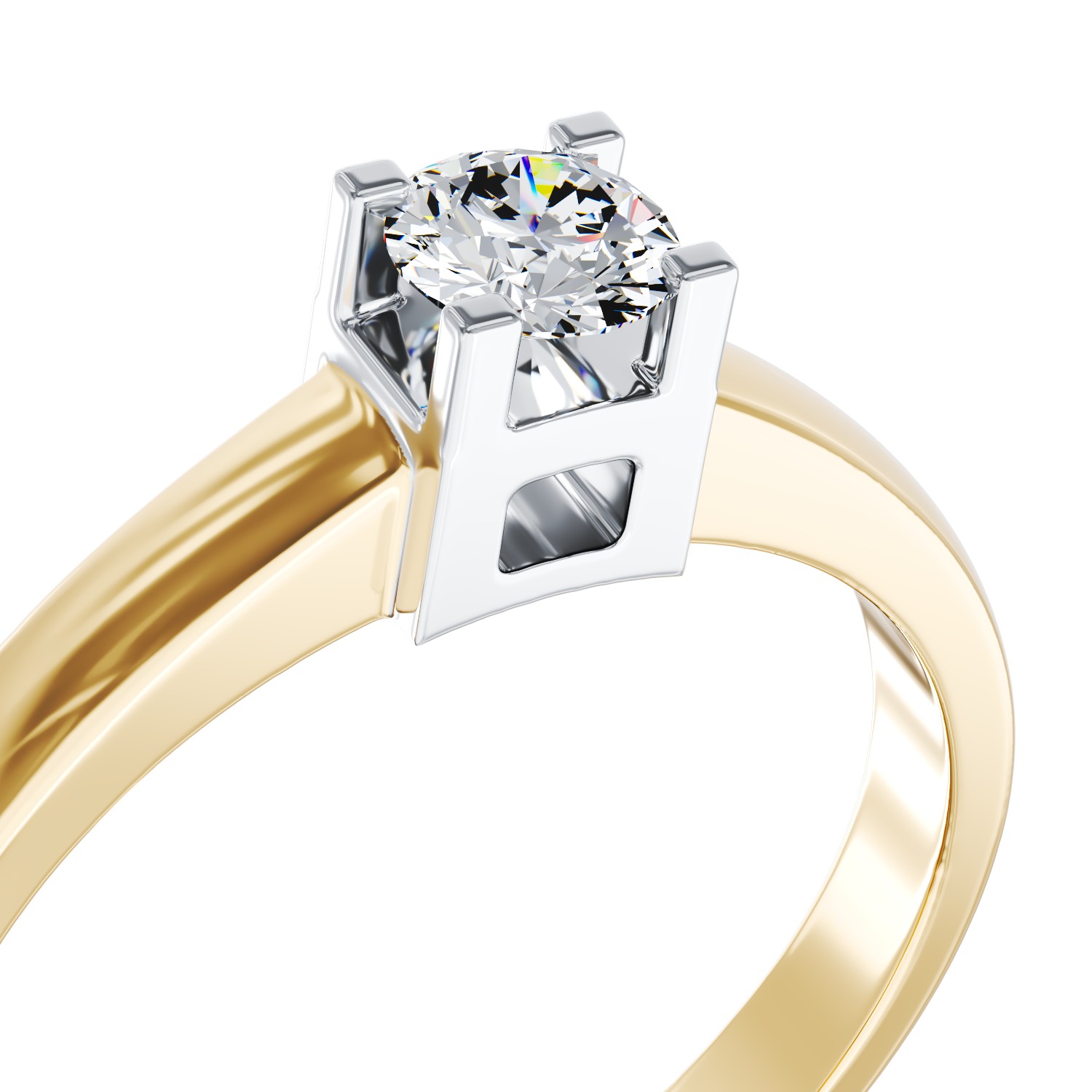 Inel de logodna din aur galben de 18K cu diamant solitaire de 0.14ct