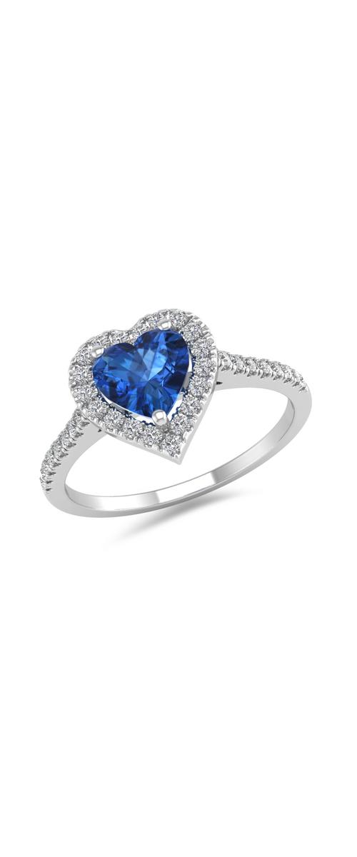 18K white gold engagement ring with 0.76ct sapphire and 0.26ct diamonds