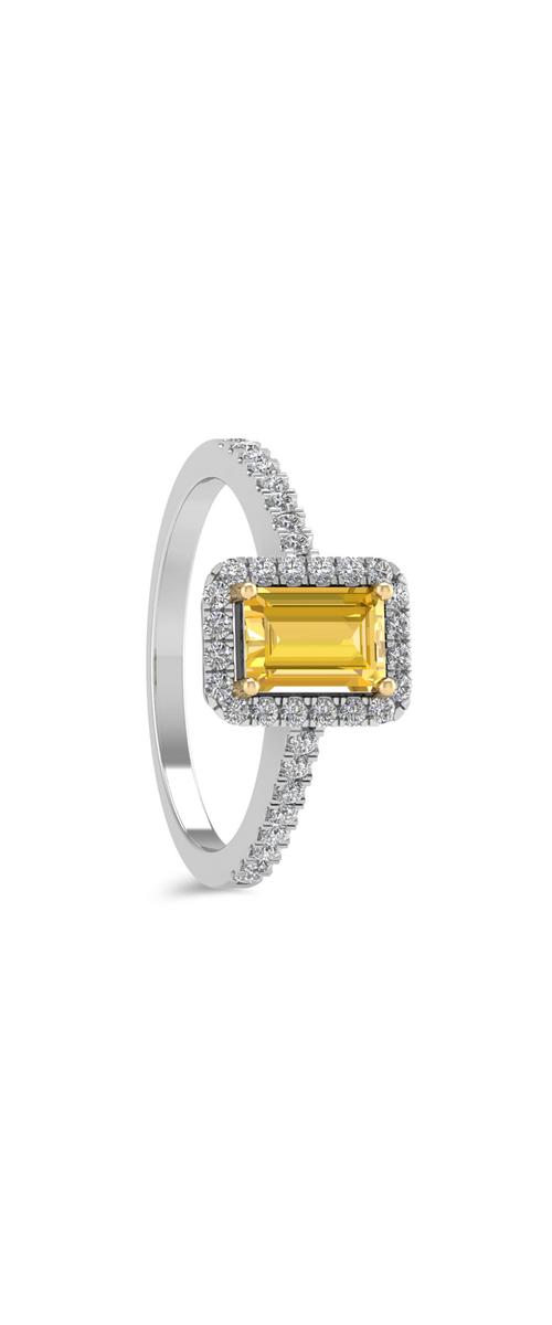 18K white gold engagement ring with 0.72ct yellow sapphire and 0.28ct diamonds