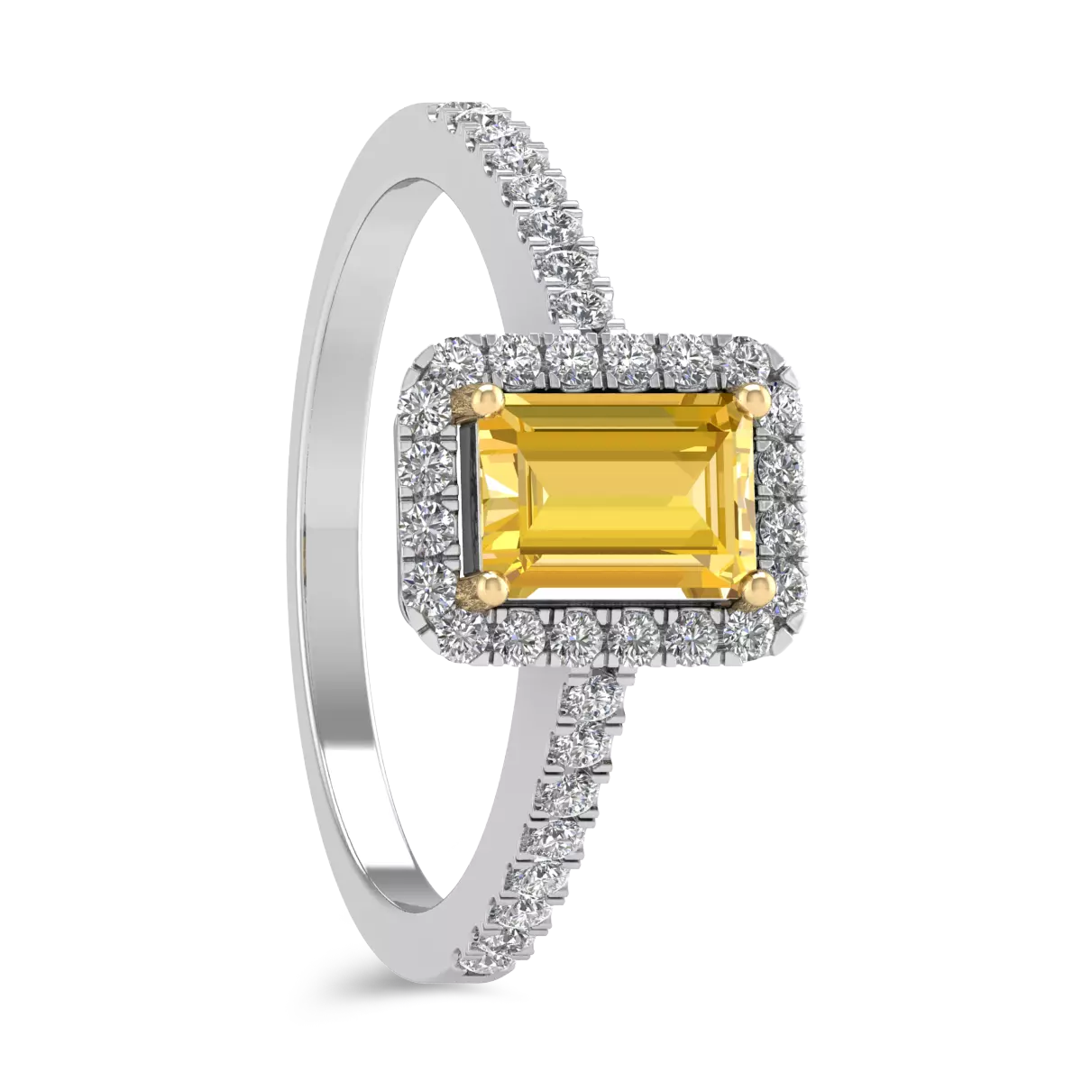 18K fehérarany eljegyzési gyűrű 0.72ct sárga zafírral és 0.28ct gyémántokkal