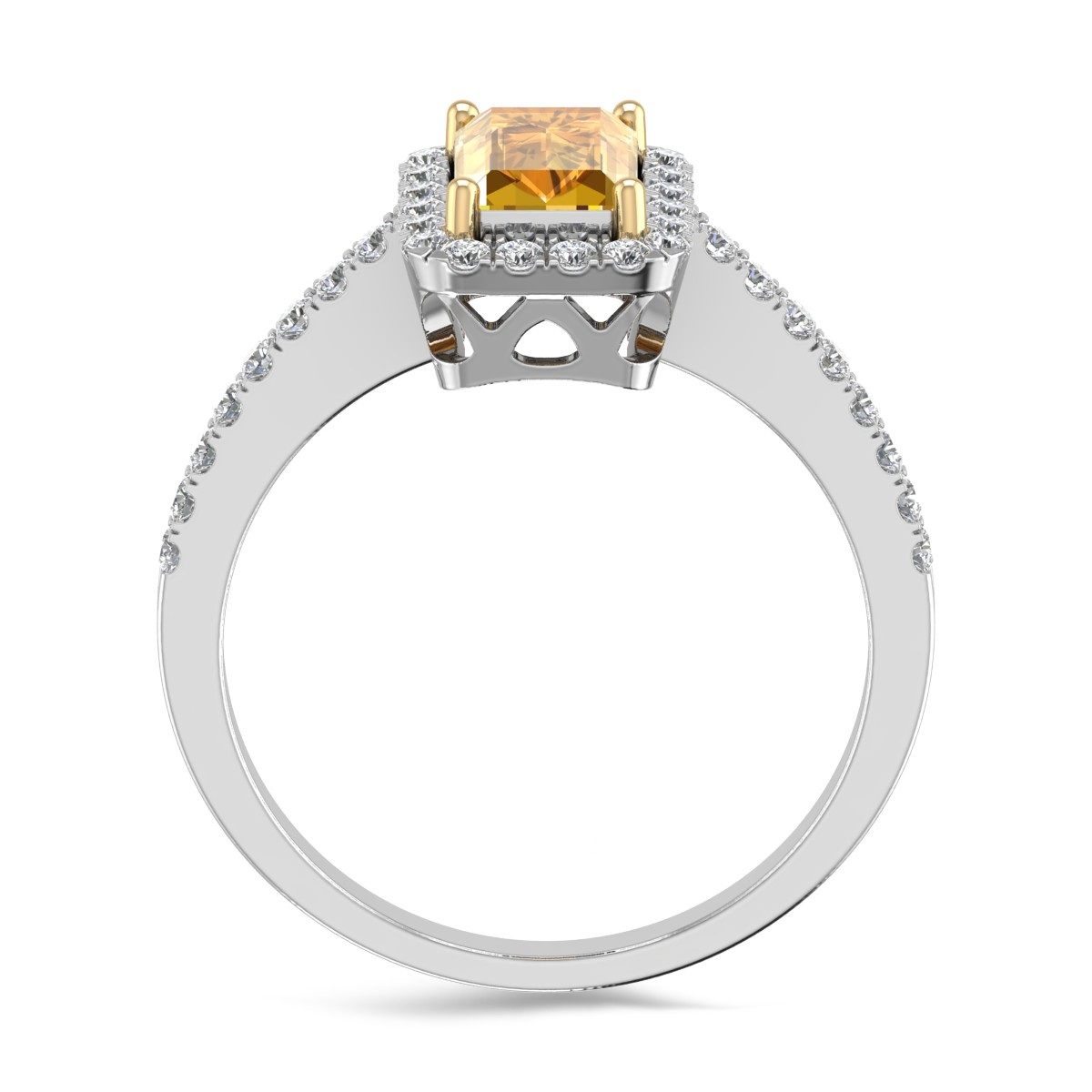 Pierścionek zaręczynowy z 18K białego złota z żółtym szafirem 0.72ct i brylantami 0.28ct