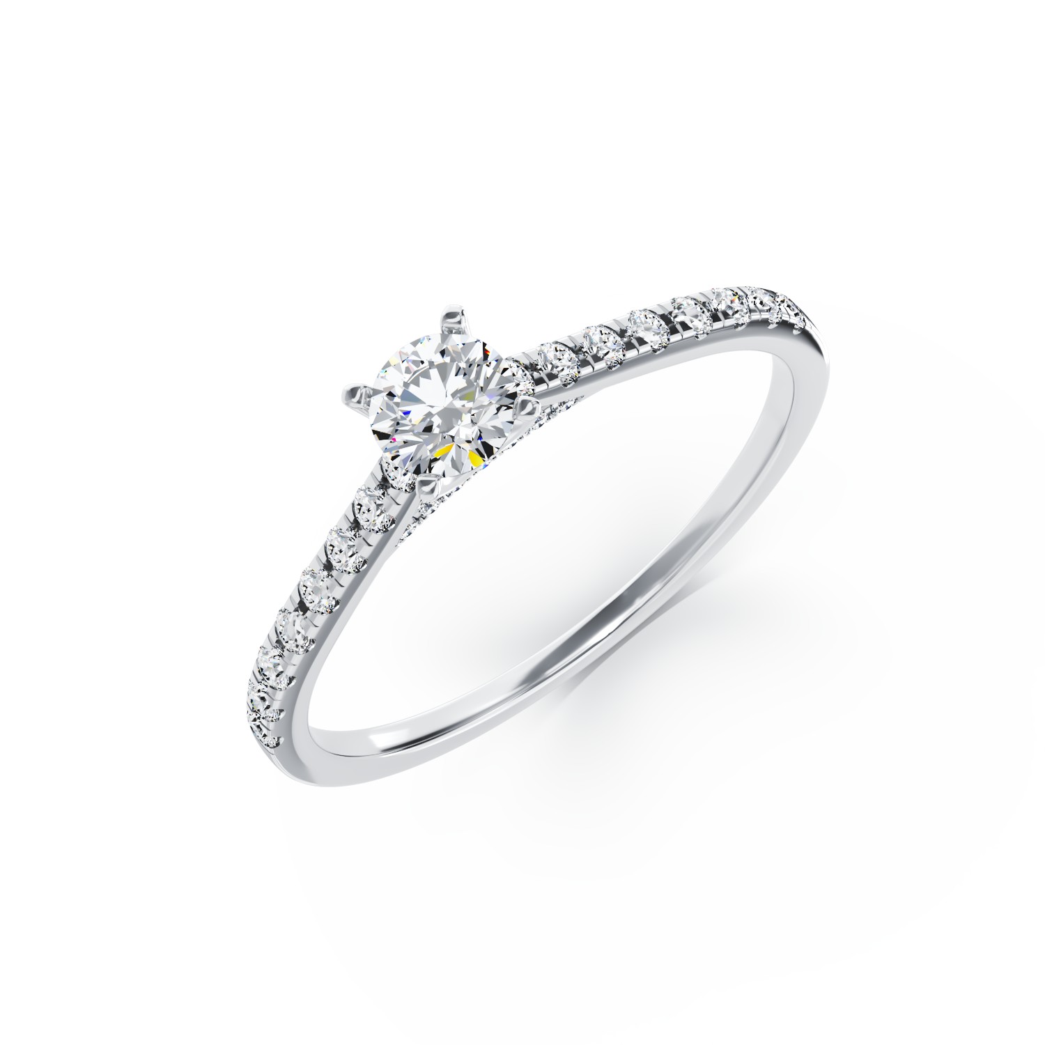 Inel de logodna din aur alb de 18K cu diamant de 0.39ct si diamante de 0.26ct