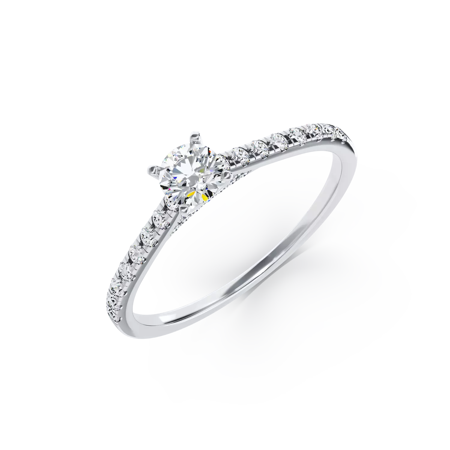 Inel de logodna din aur alb de 18K cu diamant de 0.26ct si diamante de 0.16ct