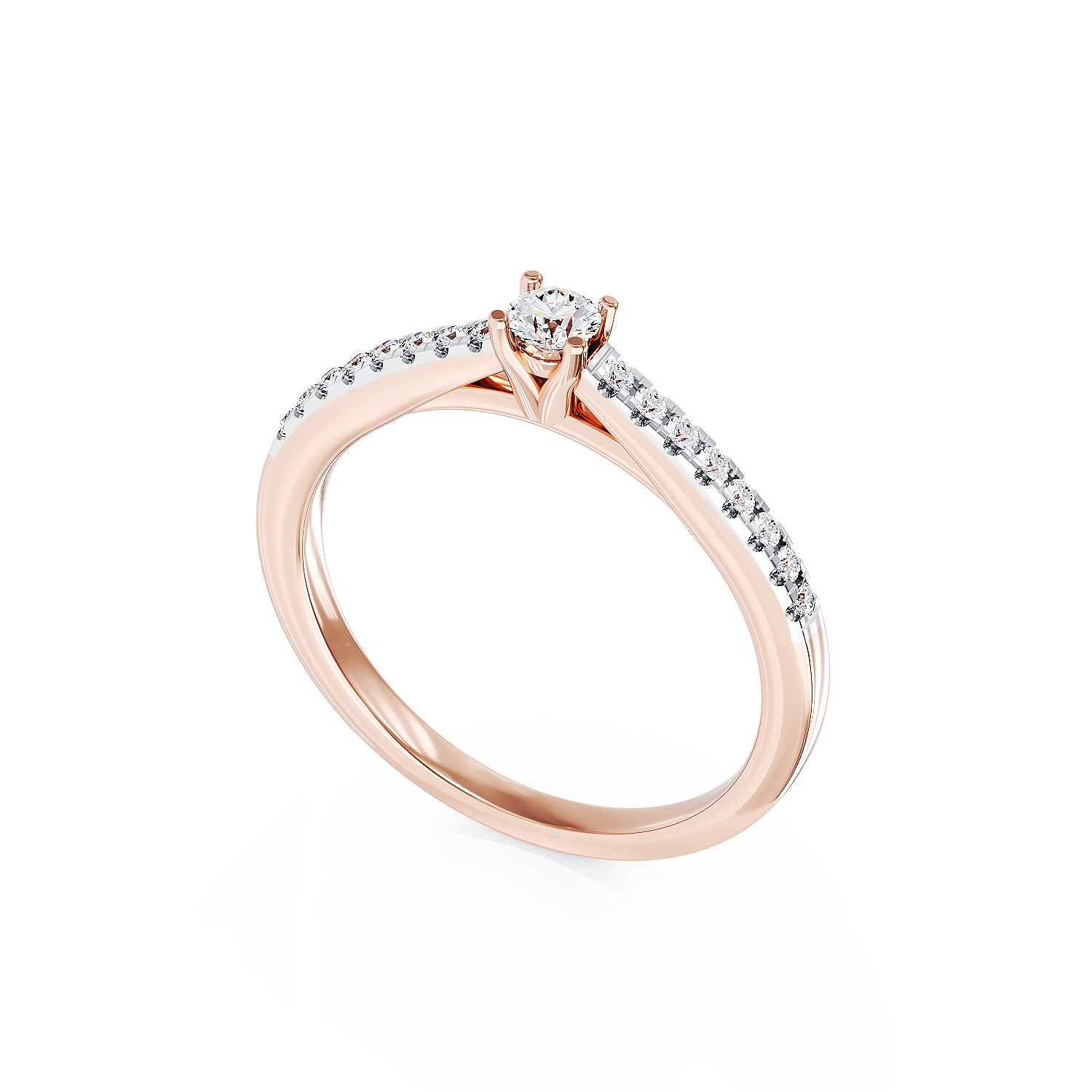 Inel de logodna din aur roz de 18K cu diamant de 0.2ct si diamante de 0.185ct