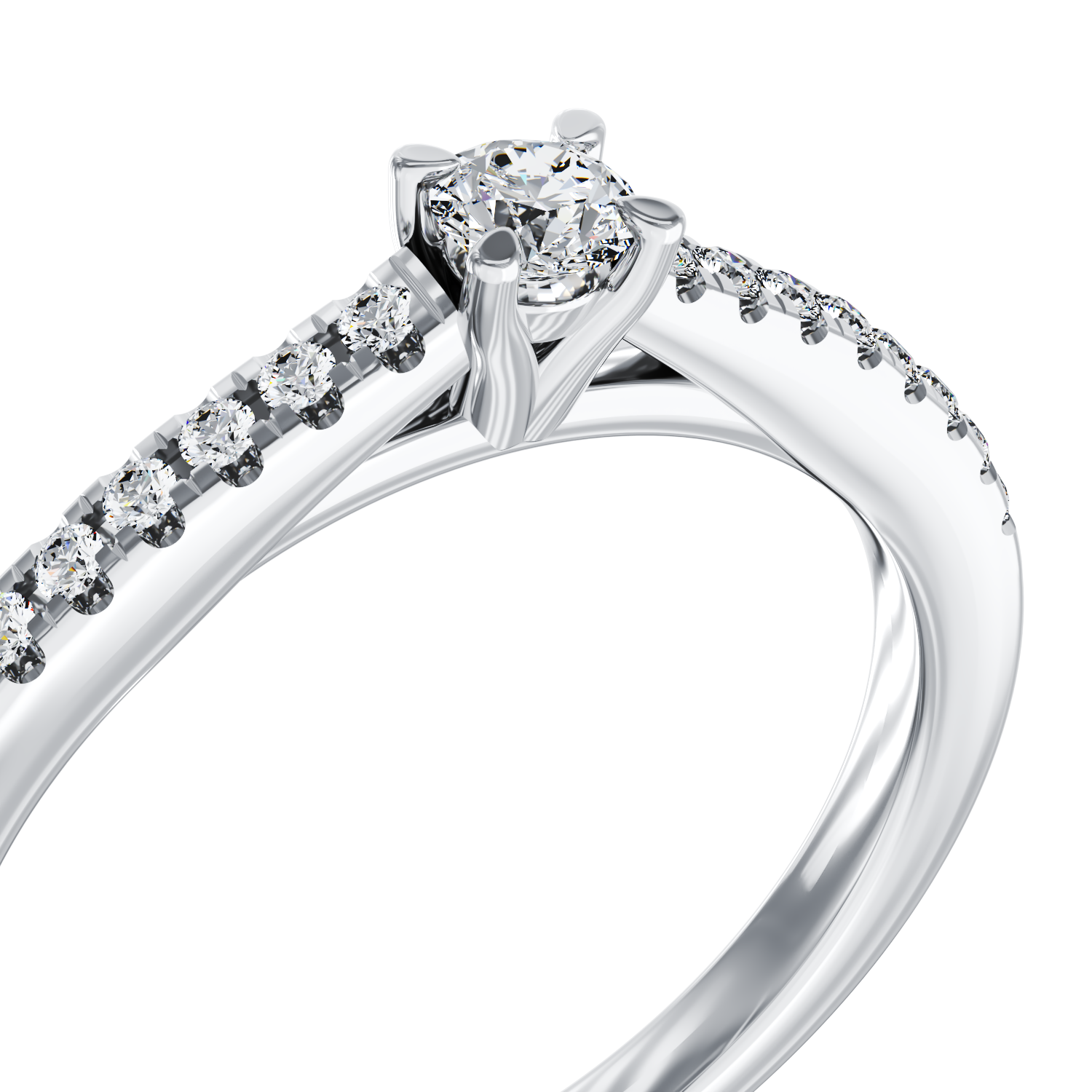 Poze Inel de logodna din aur alb de 18K cu diamant de 0.2ct si diamante de 0.185ct