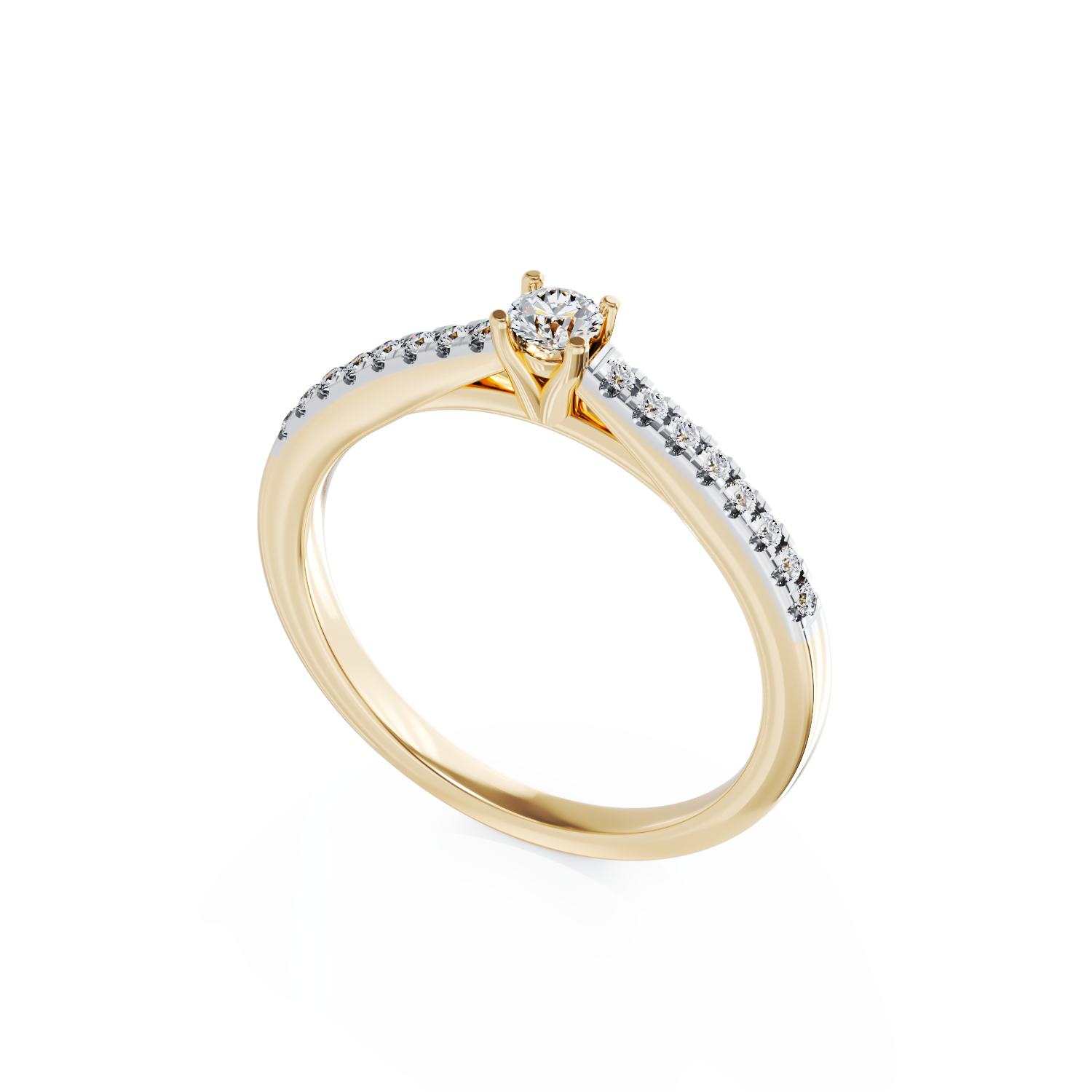 Poze Inel de logodna din aur galben de 18K cu diamant de 0.2ct si diamante de 0.19ct
