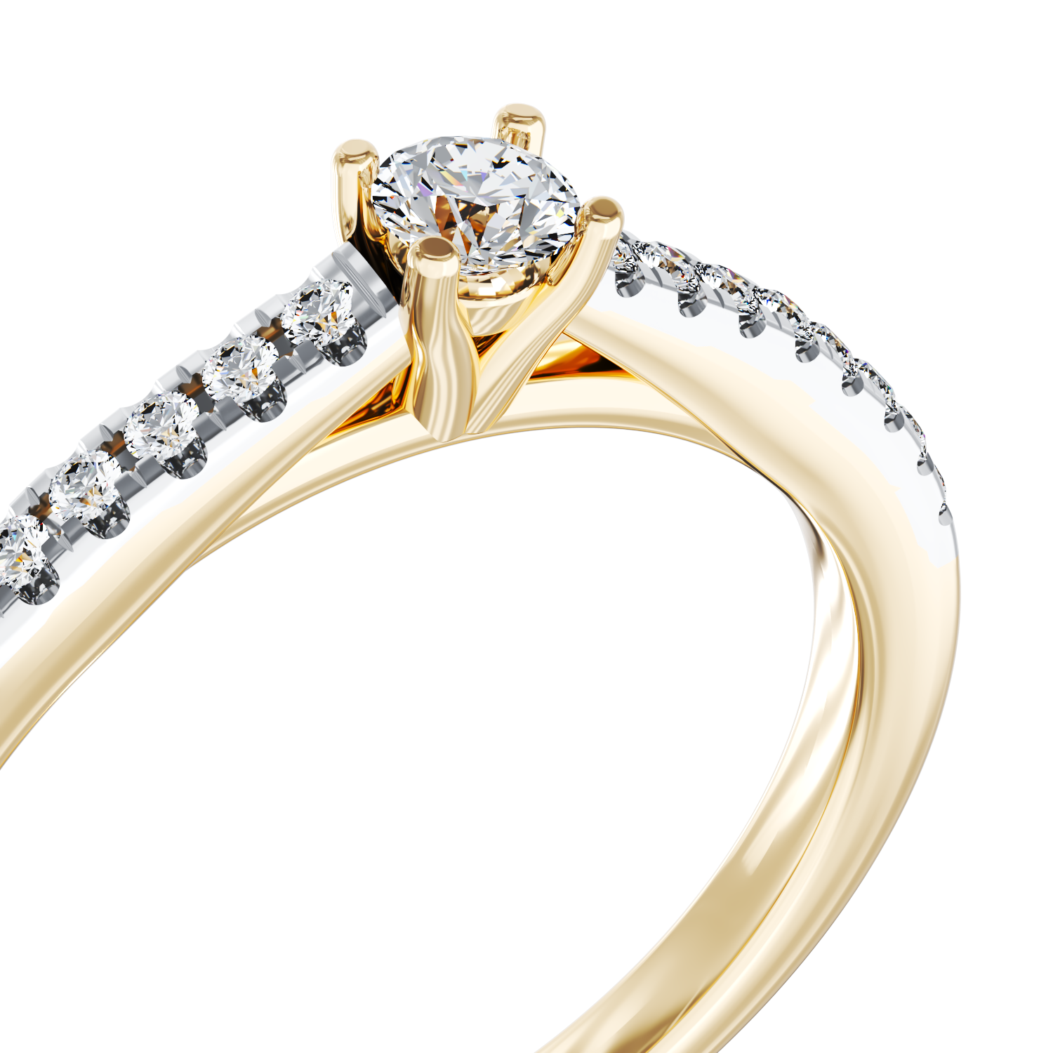 Poze Inel de logodna din aur galben de 18K cu diamant de 0.2ct si diamante de 0.19ct