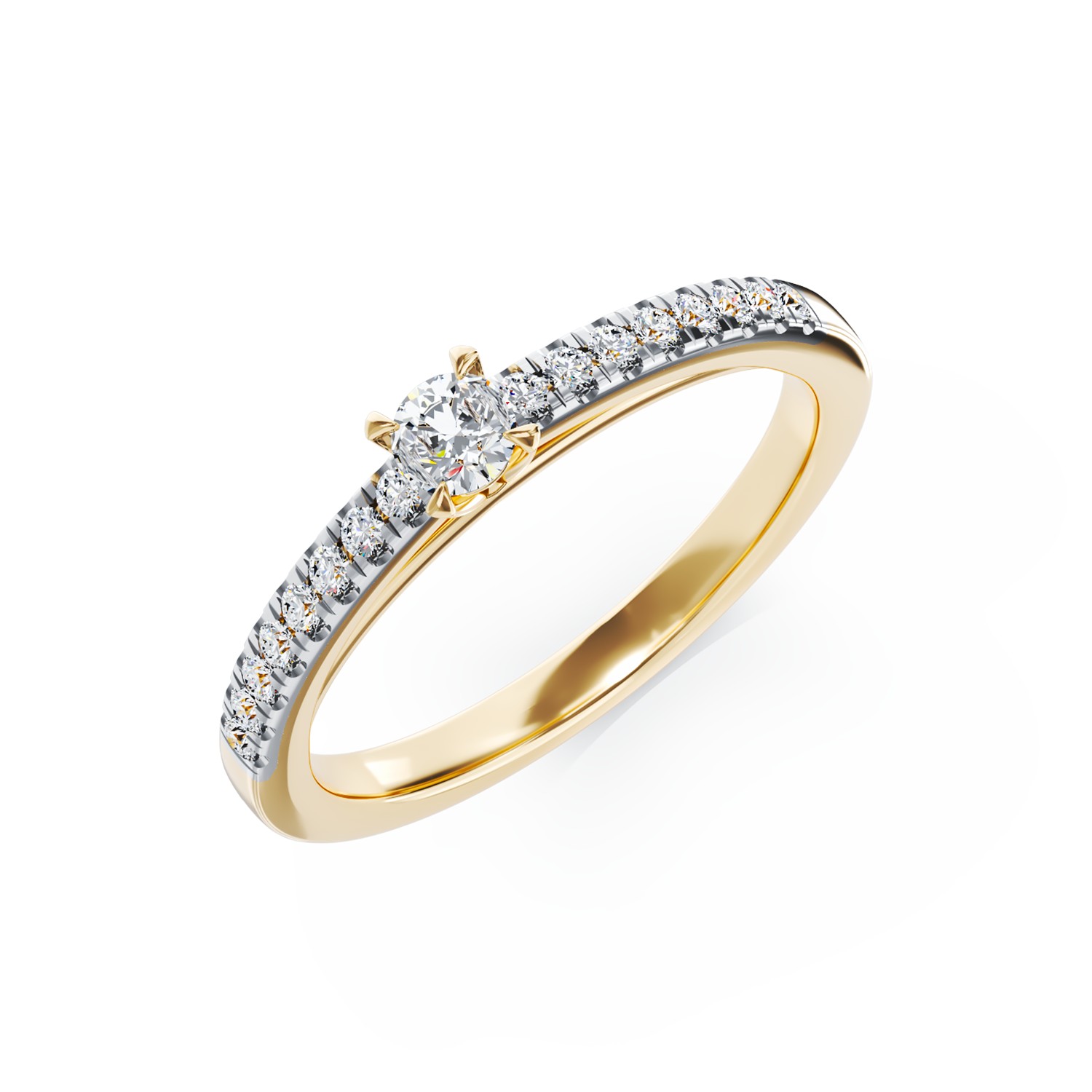 Eljegyzési gyűrű 18K-os sárga aranyból 0,15ct gyémánttal és 0,16ct gyémánttal. Gramm: 2,30