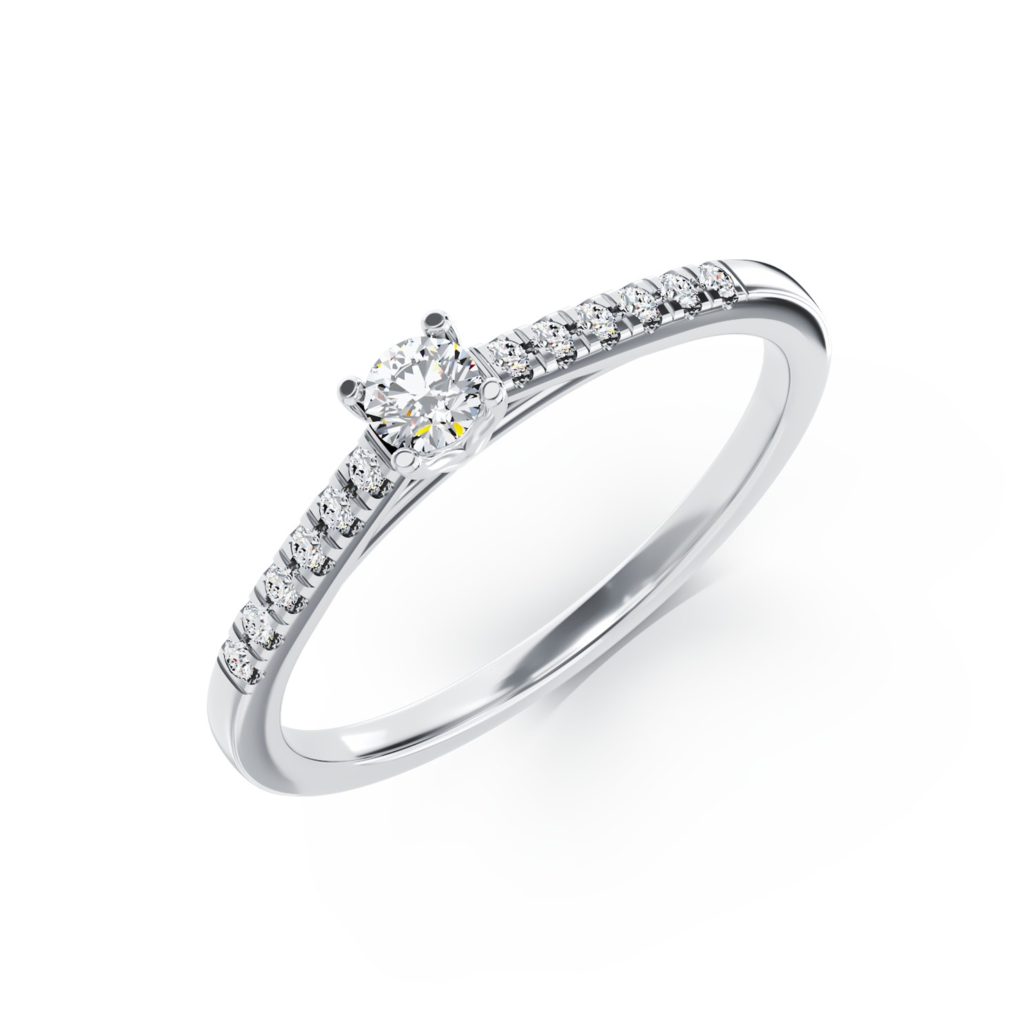 Inel de logodna din aur alb de 18K cu diamant de 0.265ct si diamante de 0.125ct