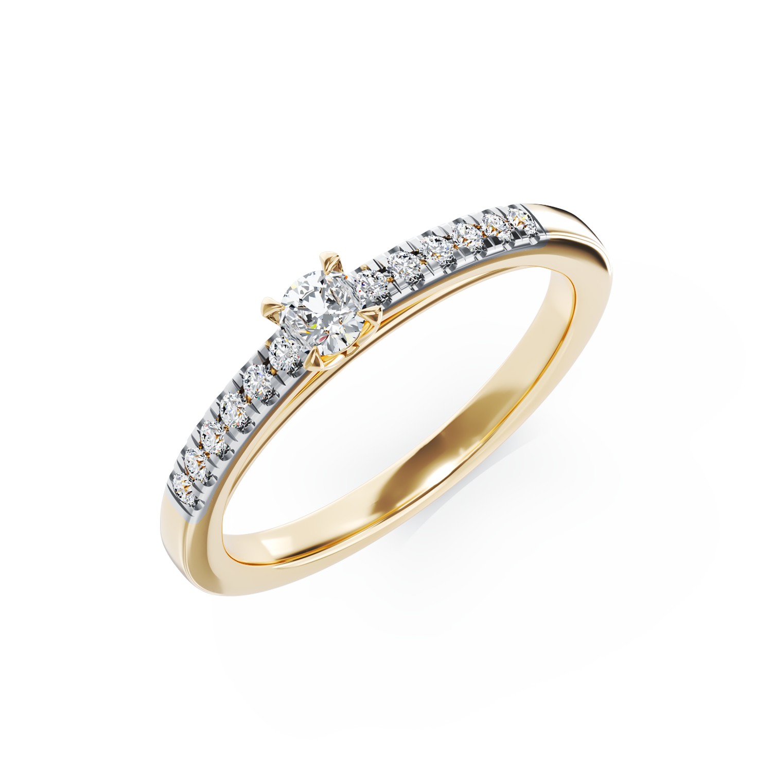 Inel de logodna din aur galben de 18K cu diamant de 0.3ct si diamante de 0.135ct