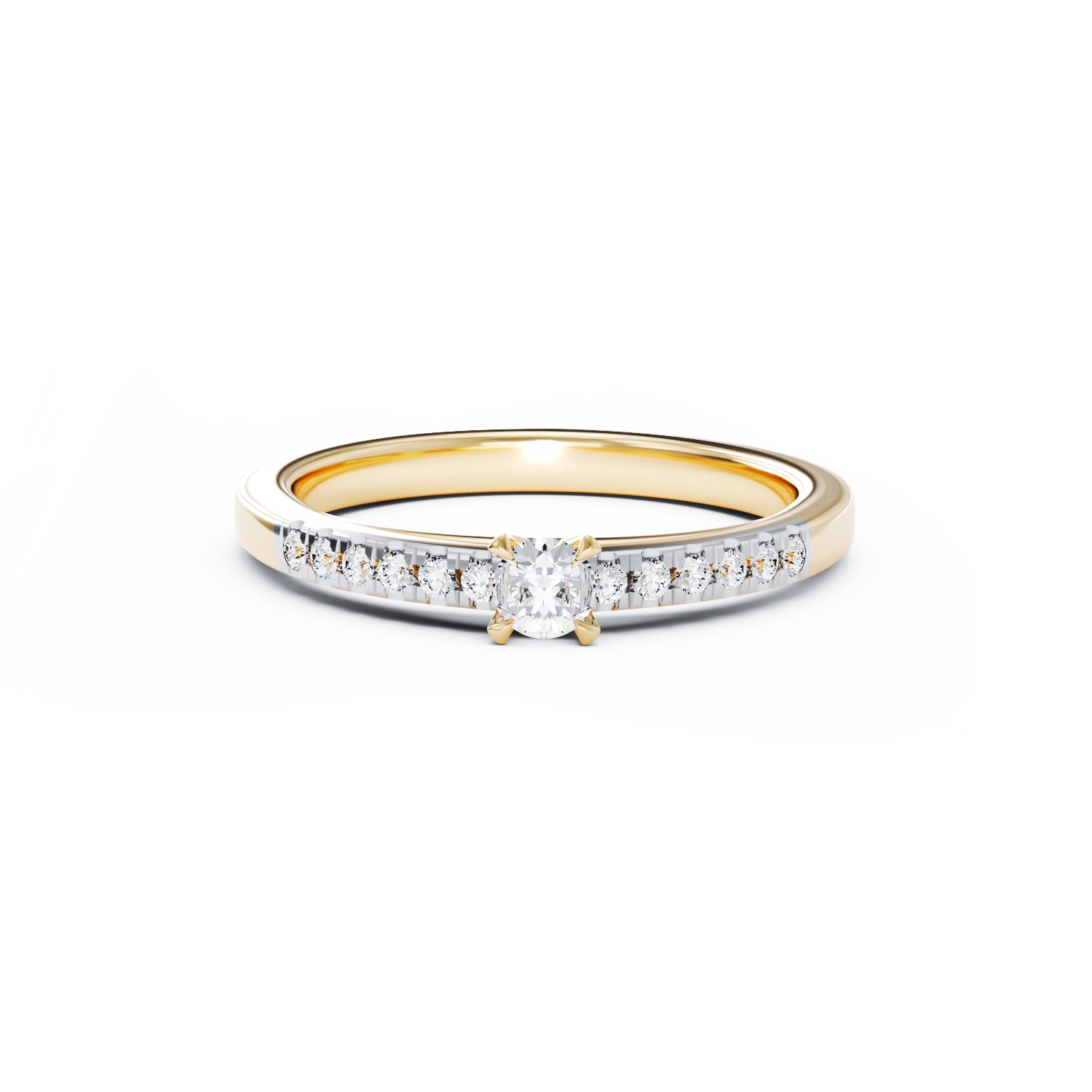 Inel de logodna din aur galben de 18K cu diamant de 0.3ct si diamante de 0.135ct