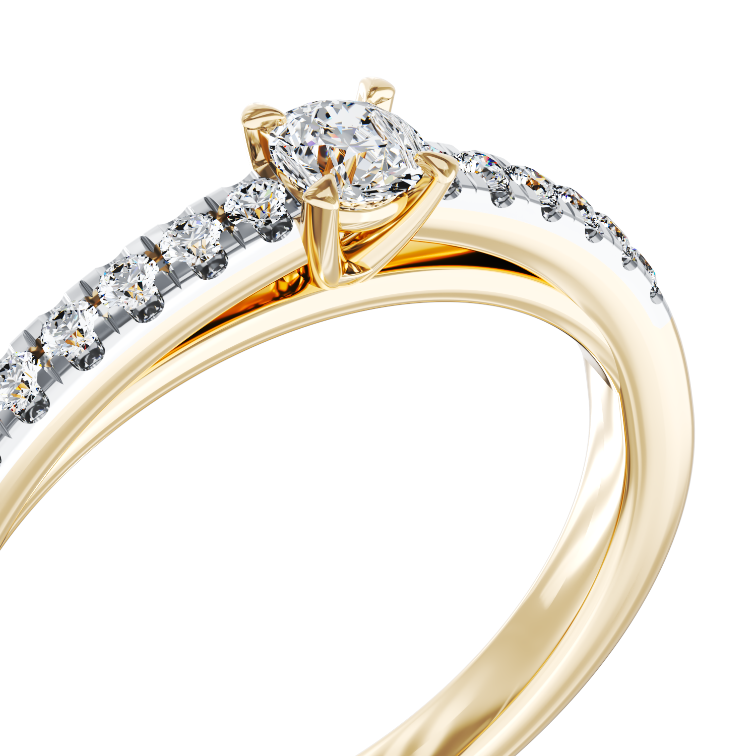 Poze Inel de logodna din aur galben de 18K cu diamant de 0.3ct si diamante de 0.135ct