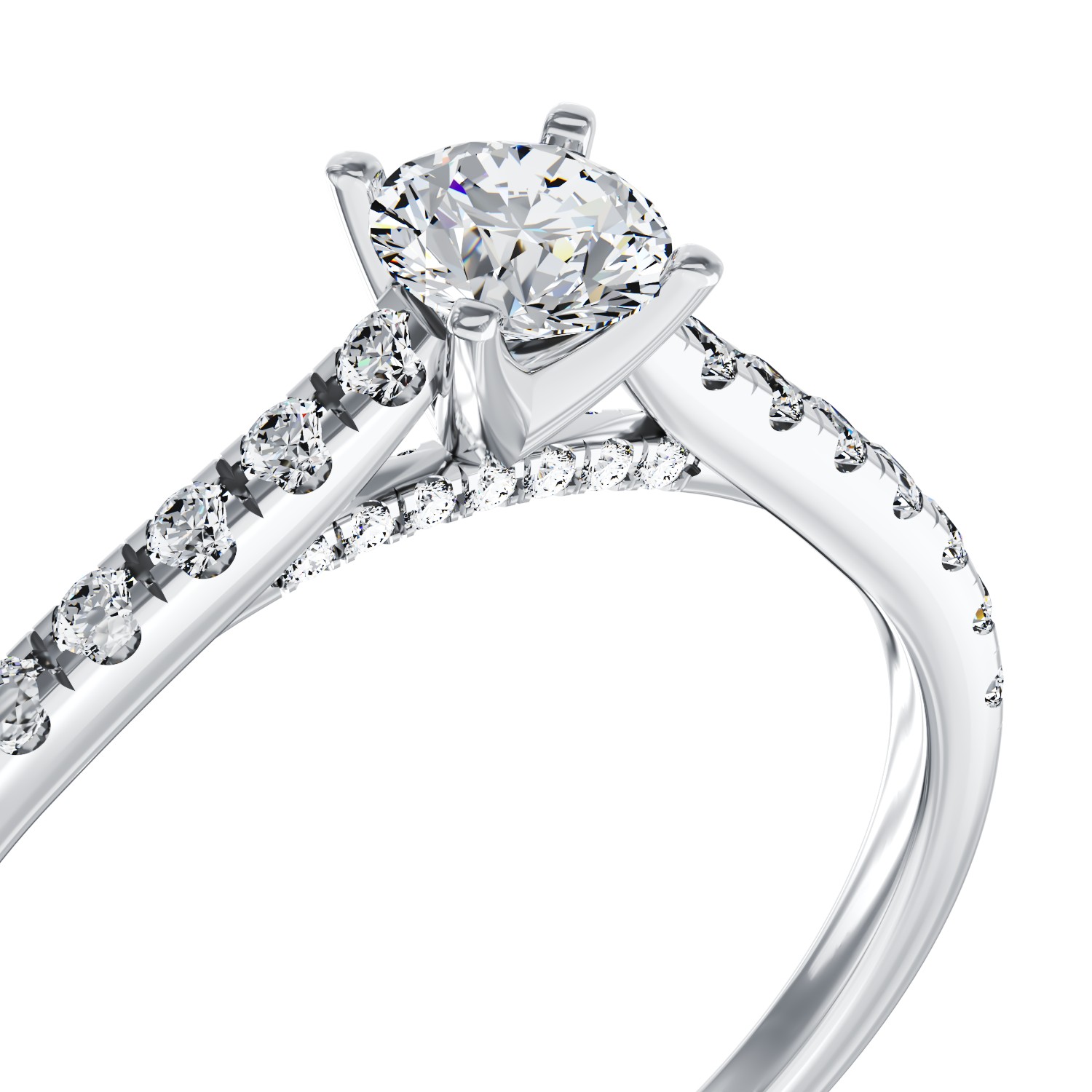 Inel de logodna din aur alb de 18K cu diamant de 0.25ct si diamante de 0.18ct