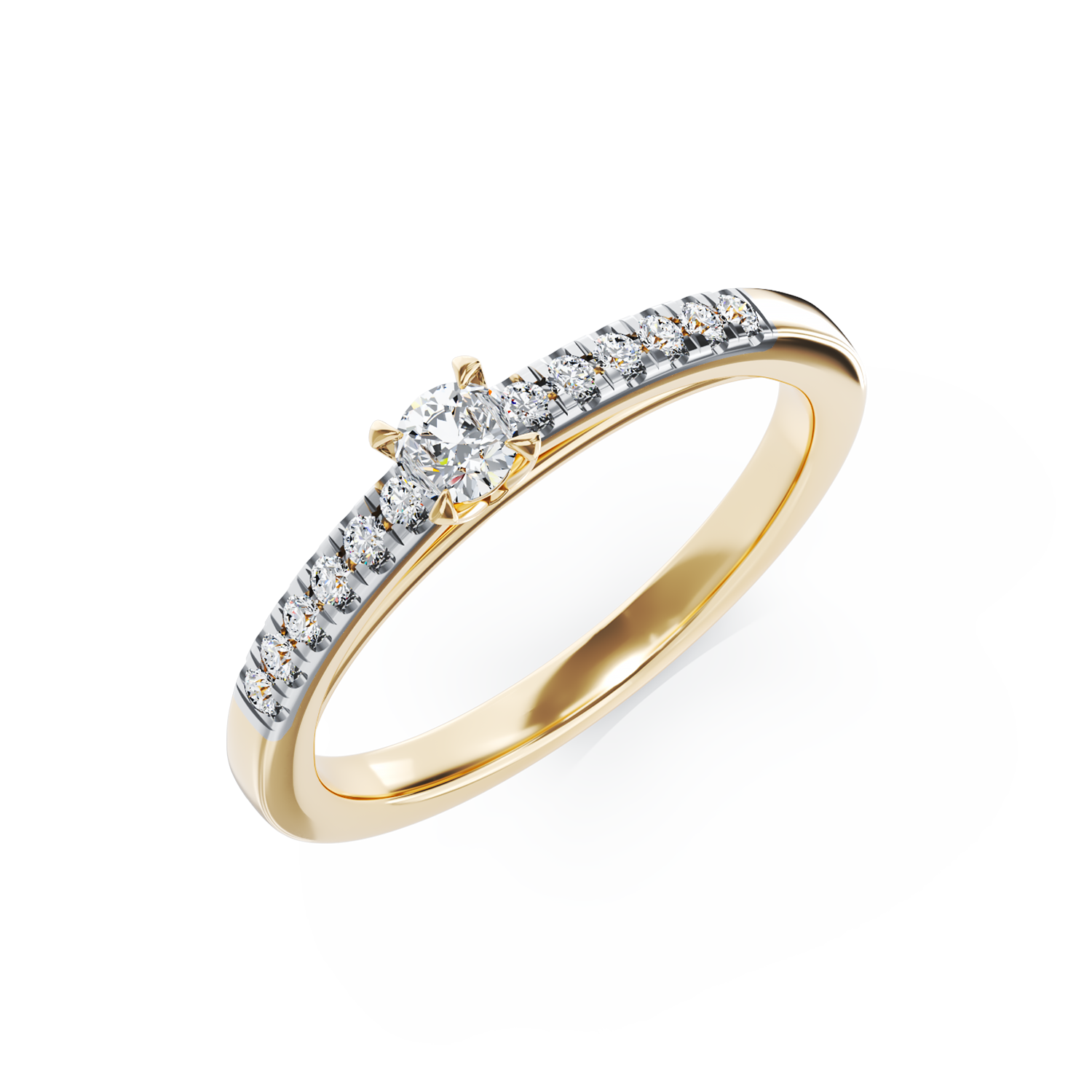 18K yellow gold engagement ring with 0.3ct diamond and 0.14ct diamonds