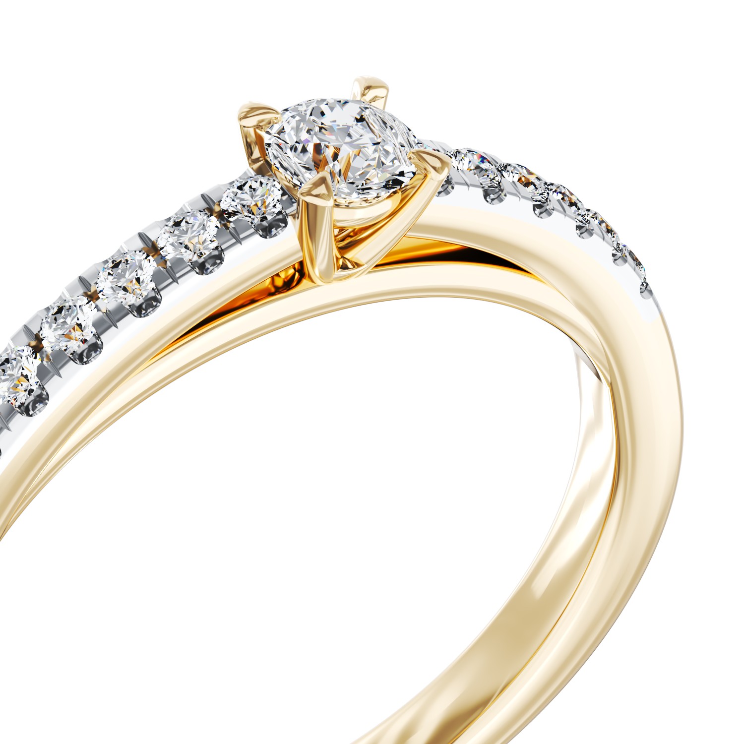 Inel de logodna din aur galben de 18K cu diamant de 0.3ct si diamante de 0.14ct