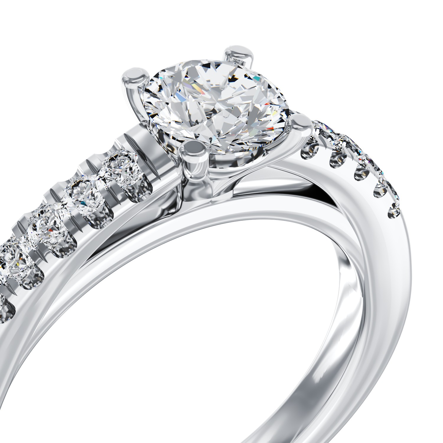 Inel de logodna din aur alb de 18K cu diamant de 0.5ct si diamante de 0.16ct