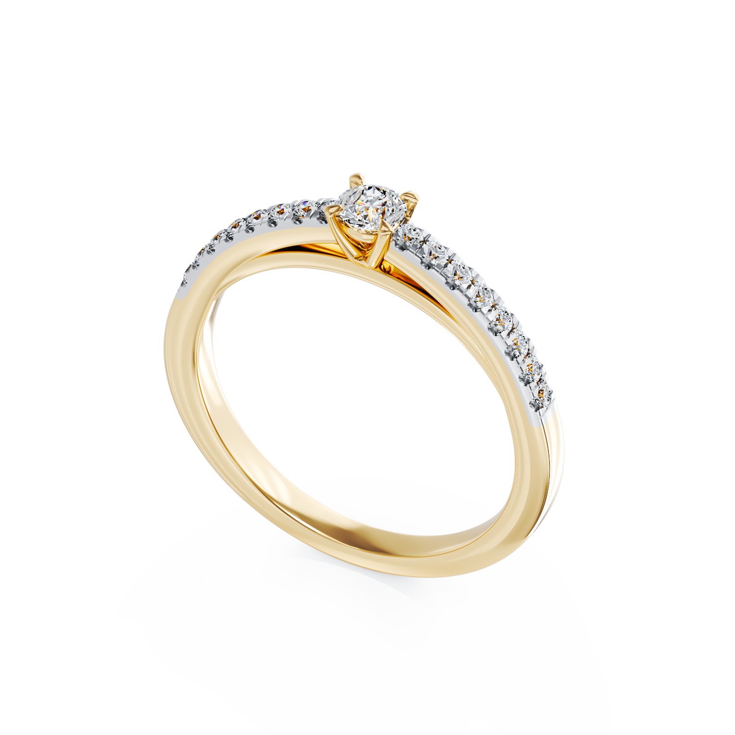 Inel de logodna din aur galben de 18K cu diamant de 0.145ct si diamante de 0.158ct