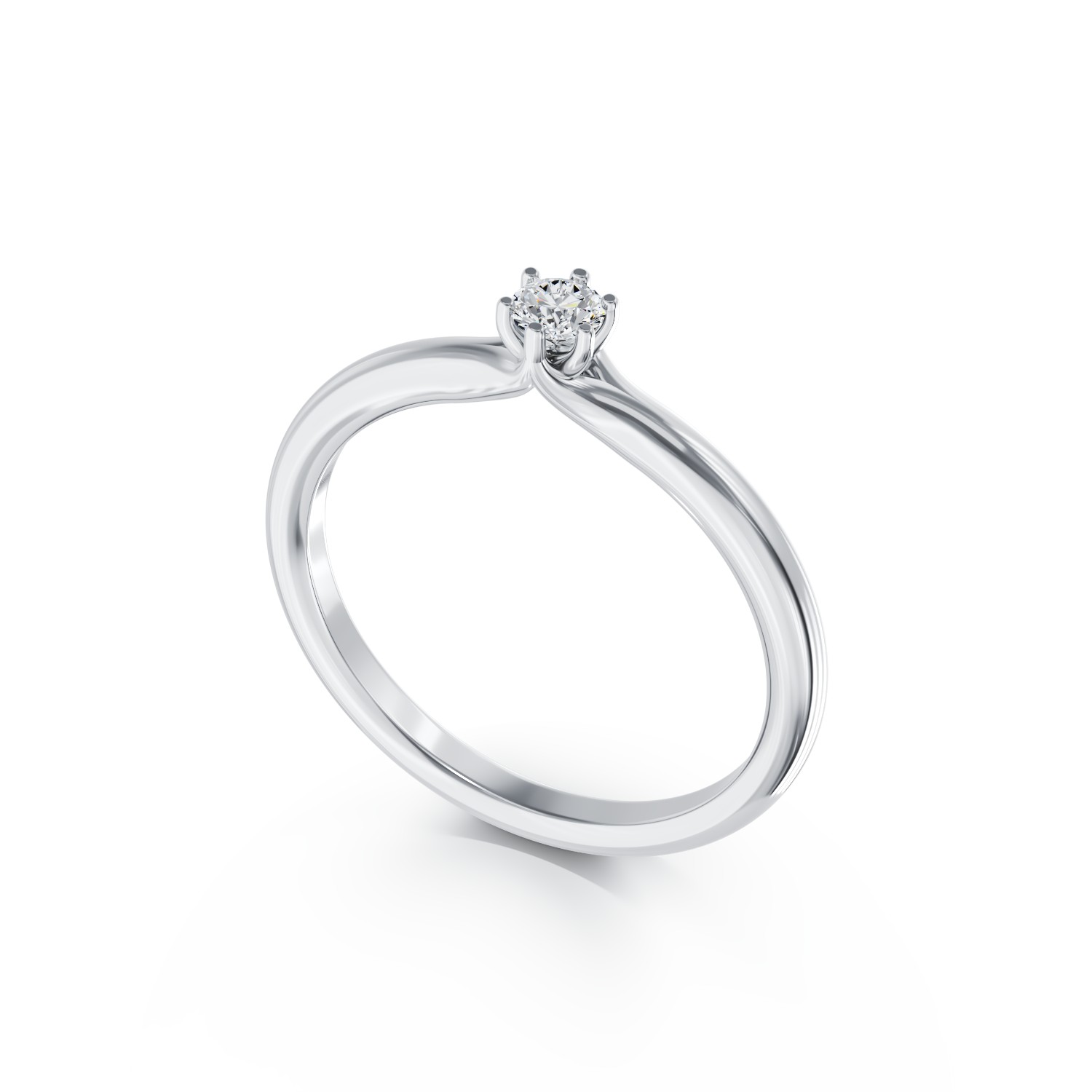 Inel de logodna din aur alb de 18K cu un diamant solitaire de 0.101ct