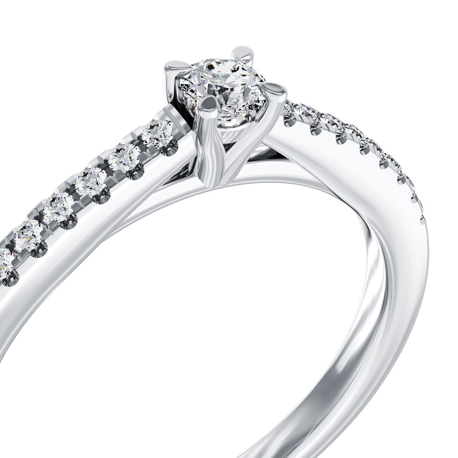 Годежен пръстен от 18K бяло злато с 0.104ct диамант и 0.15ct диаманти