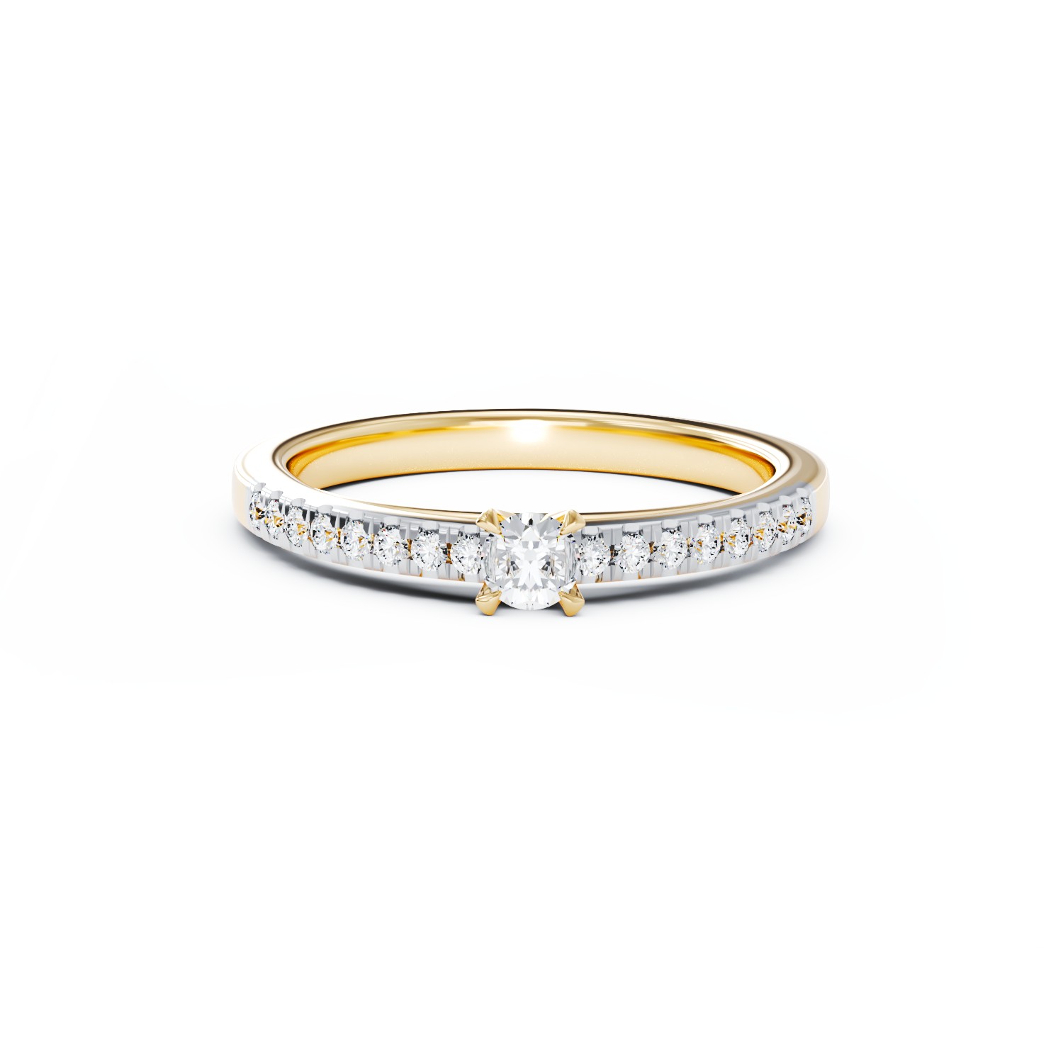 Inel de logodna din aur galben de 18K cu diamant de 0.11ct si diamante de 0.145ct