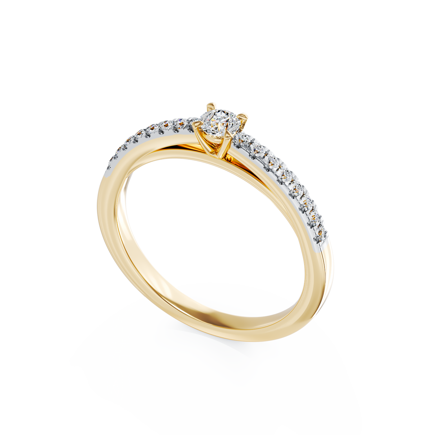Poze Inel de logodna din aur galben de 18K cu diamant de 0.2ct si diamante de 0.18ct
