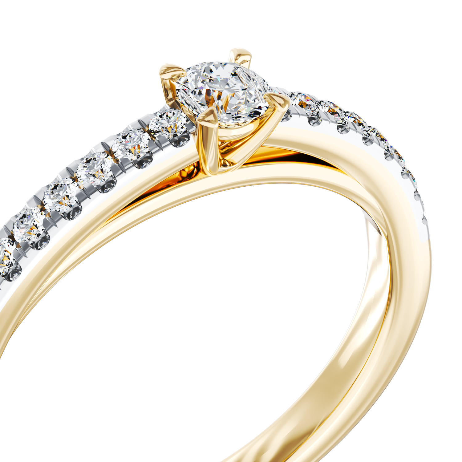 Poze Inel de logodna din aur galben de 18K cu diamant de 0.2ct si diamante de 0.18ct