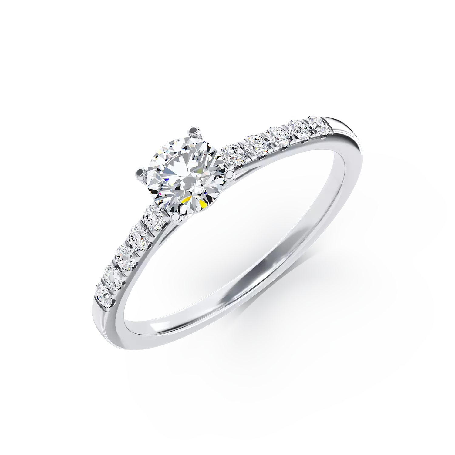 Inel de logodna din aur alb de 18K cu diamant de 0.4ct si diamante de 0.14ct