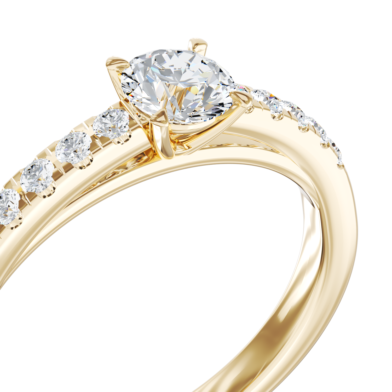 Poze Inel de logodna din aur galben de 18K cu diamant de 0.4ct si diamante de 0.13ct