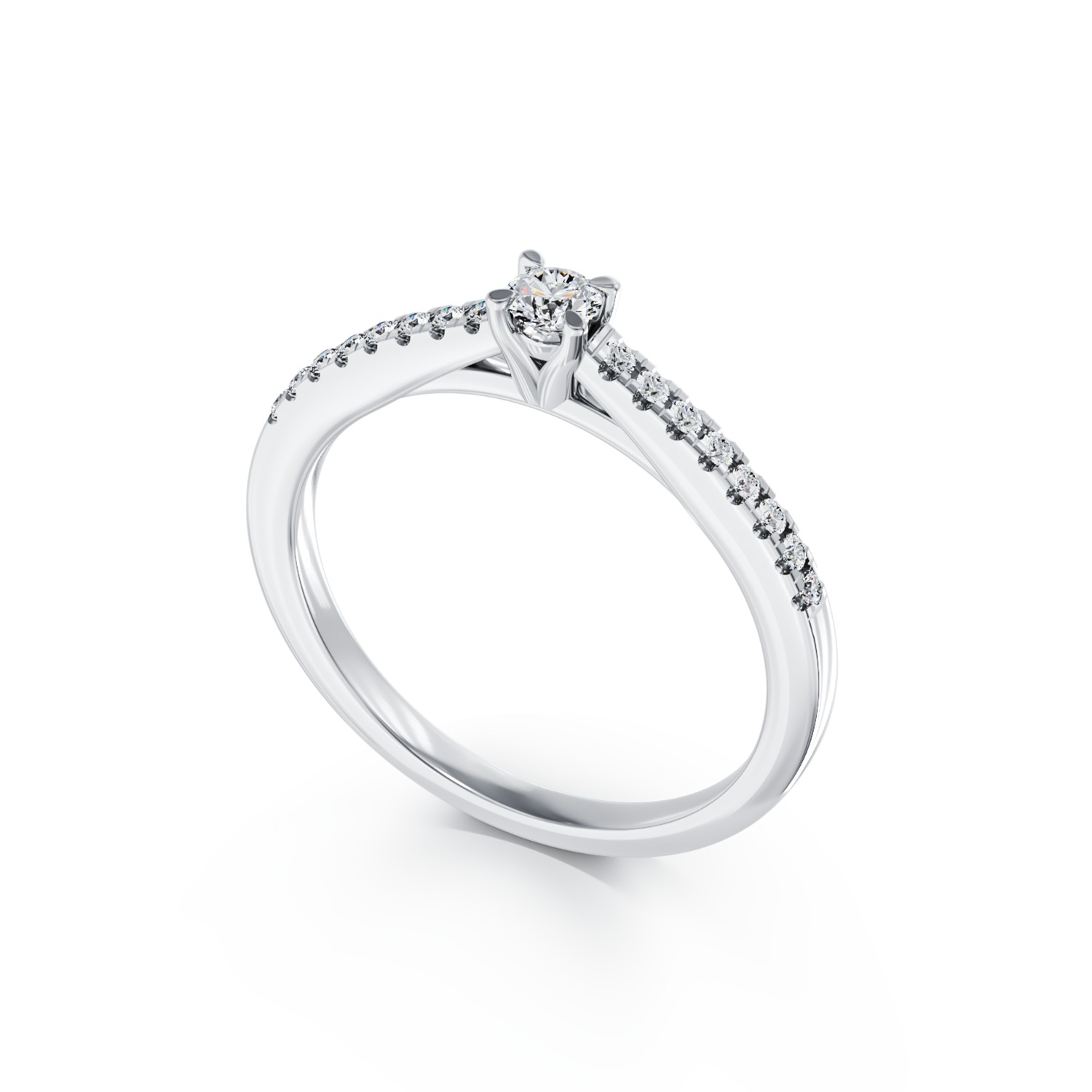 Годежен пръстен от 18K бяло злато с 0.08ct диамант и 0.008ct диаманти