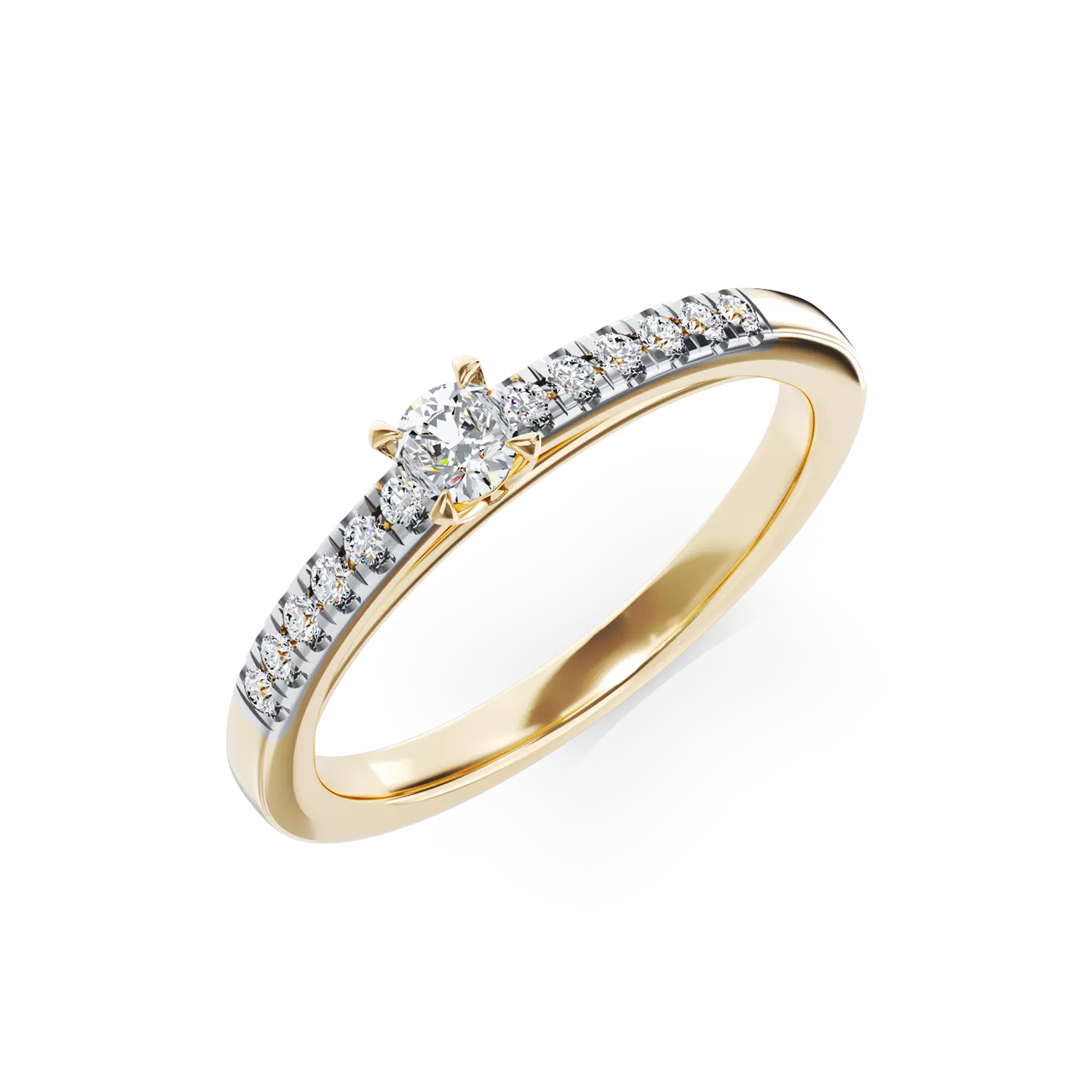 18k sárga arany eljegyzési gyűrű 0.24ct gyémánt és gyémánt 0,135ct