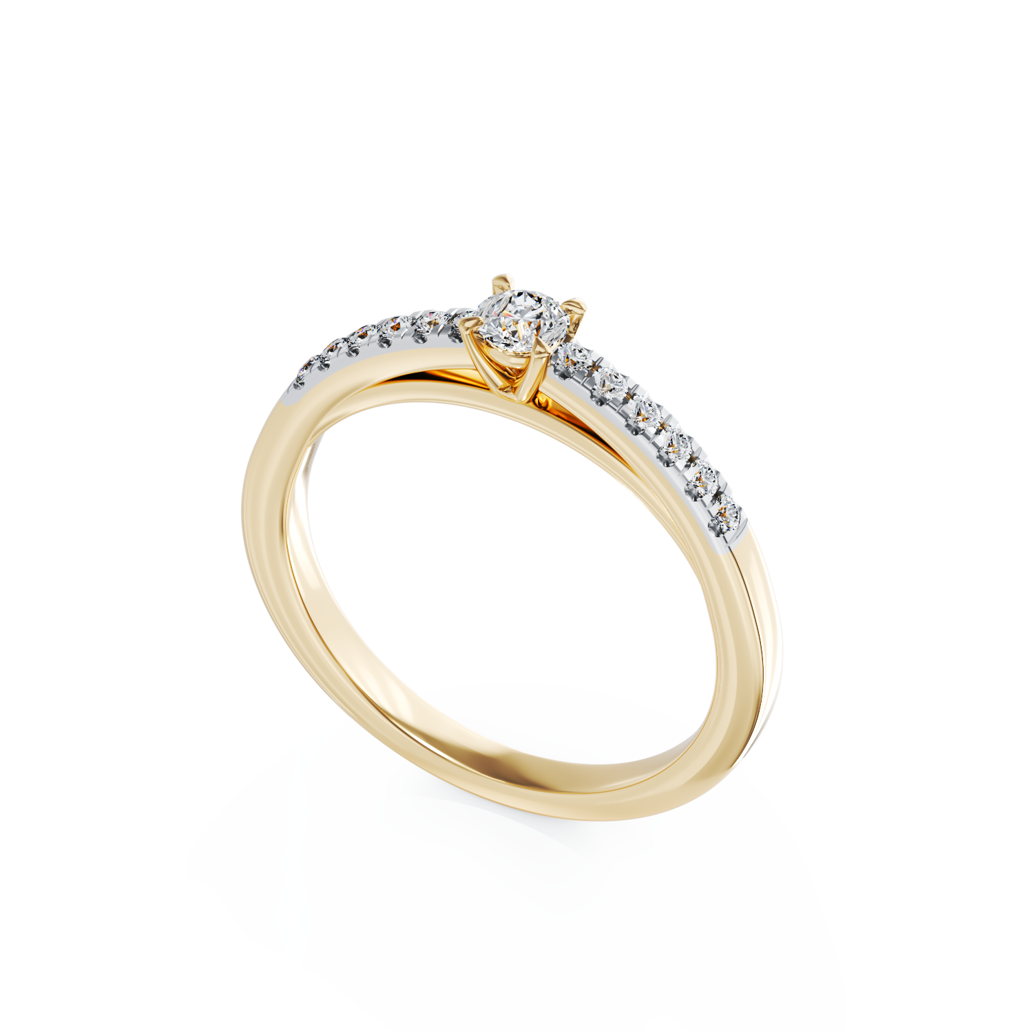 Poze Inel de logodna din aur galben de 18K cu diamant de 0.24ct si diamante de 0.135ct