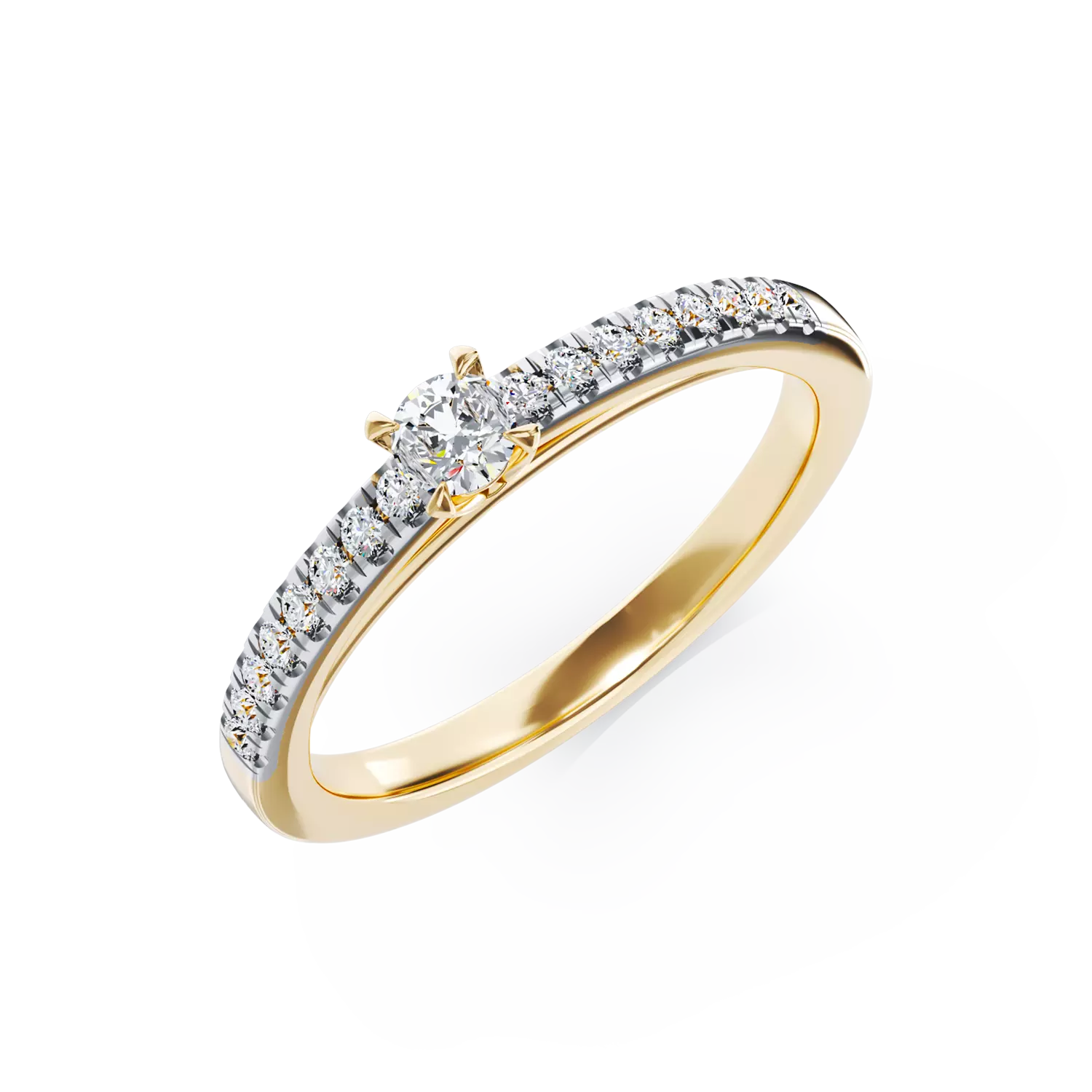 18 karátos sárga arany eljegyzési gyűrű 0.112 kat gyémánttal és 0.148 ct gyémánttal