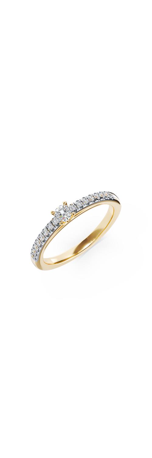 Eljegyzési gyűrű 18K-os sárga aranyból 0,145ct gyémánttal és 0,158ct gyémánttal. Gramm: 2,16