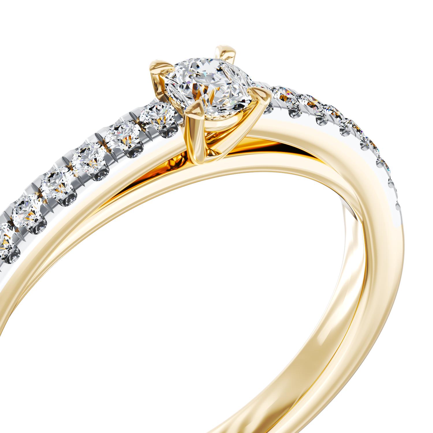 Inel de logodna din aur galben de 18K cu diamant de 0.2ct si diamante de 0.18ct