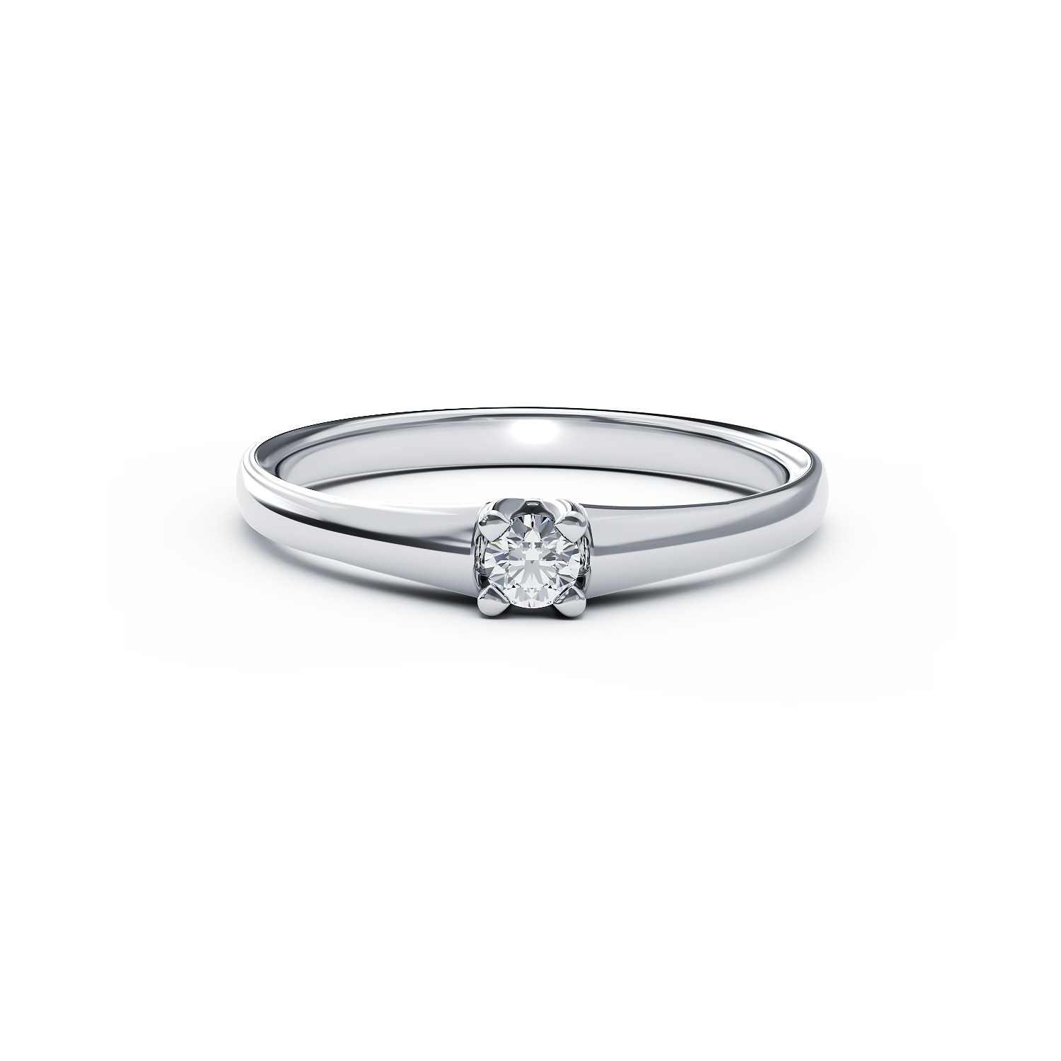 Inel de logodna din aur alb de 18K cu un diamant solitaire de 0.09ct