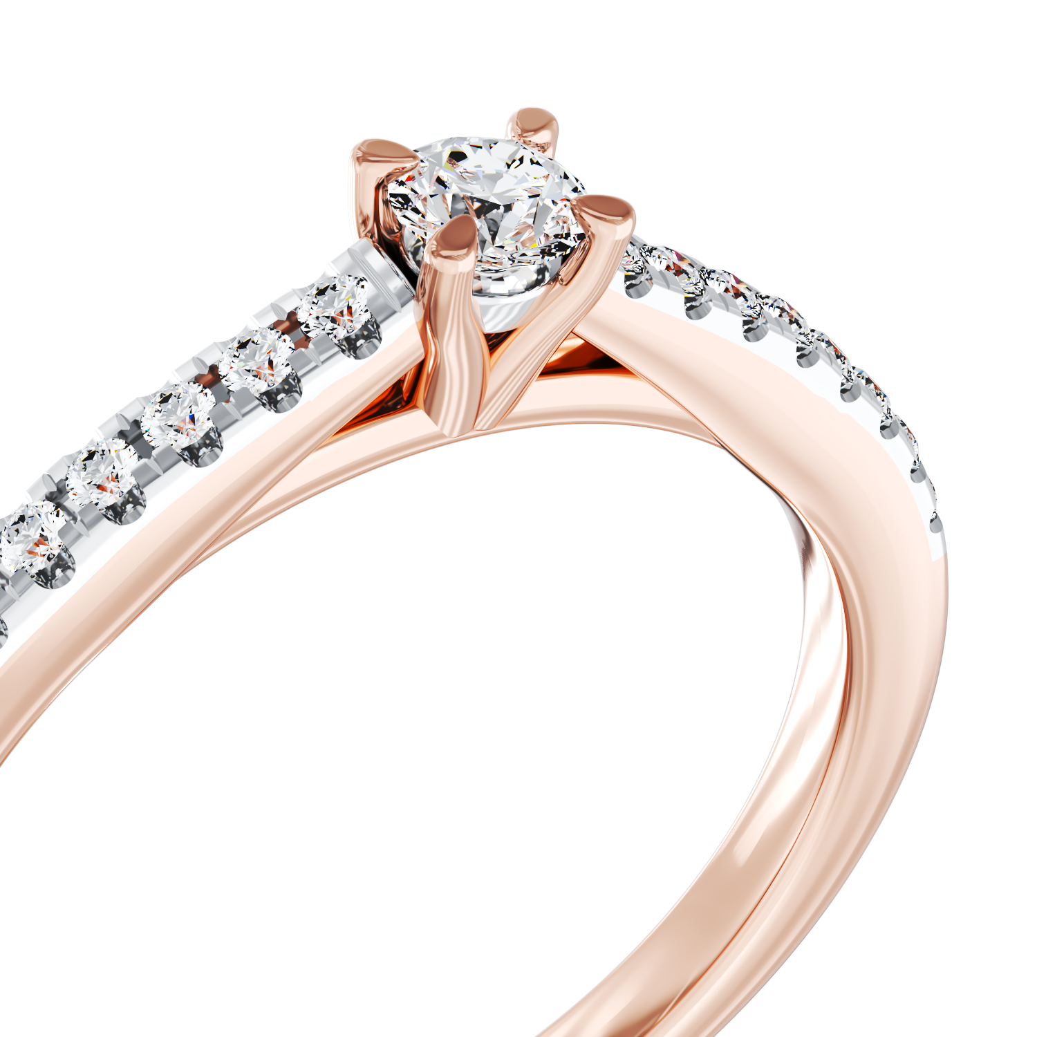 Poze Inel de logodna din aur roz de 18K cu diamant de 0.15ct si diamante de 0.16ct