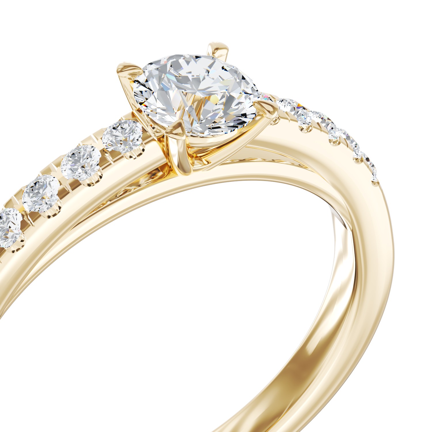 18K sárga arany eljegyzési gyűrű 0.4ct gyémánttal és 0.14K gyémántokkal
